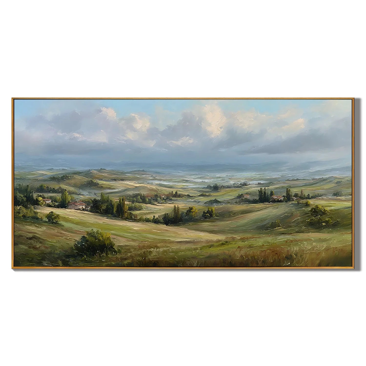 Panoramic Tuscany Landscape Painting – Rolling Hills Countryside Wall Art#0896