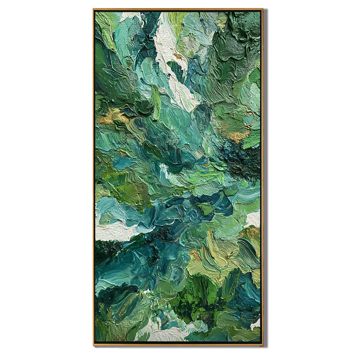 Green Textured Abstract Oil Painting, Nature Inspired Wall Art for Living Room Decor#OA 0598