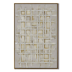 White Textured Abstract Oil Painting, Minimalist Woven Wall Art for Living Room Decor#OA 0559
