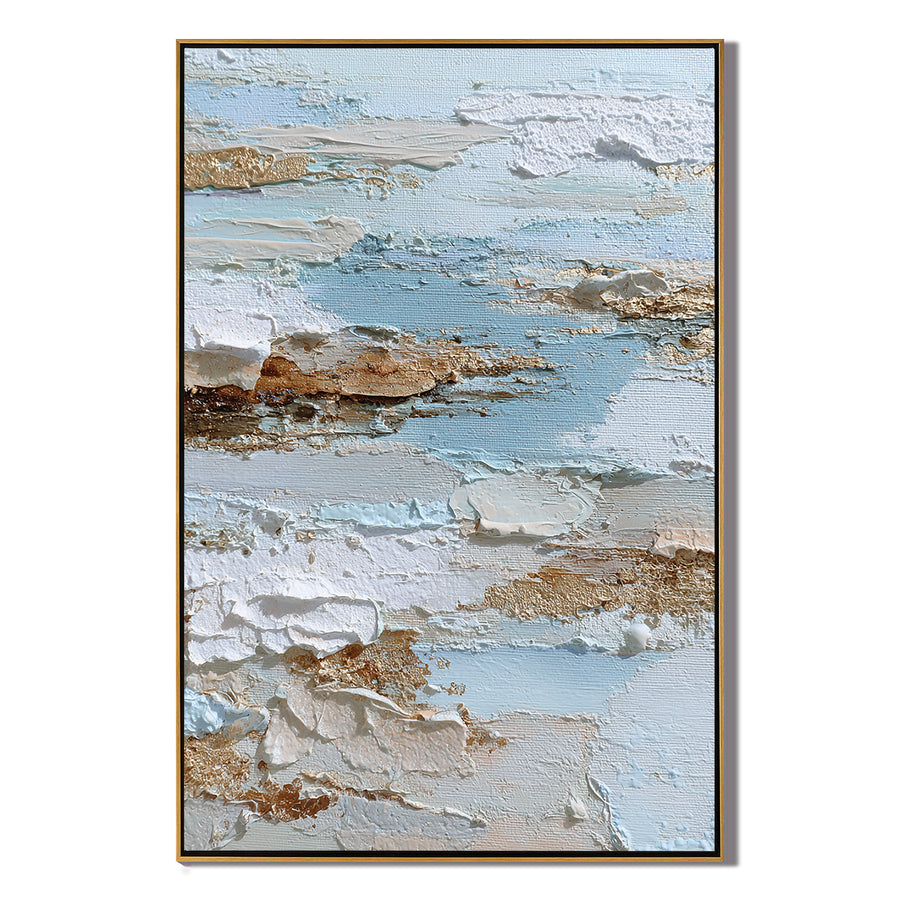 Vertical Abstract Coastal Canvas Wall Art – Light Blue & Neutral Texture Seascape Painting for Modern Home Decor#OA 0844