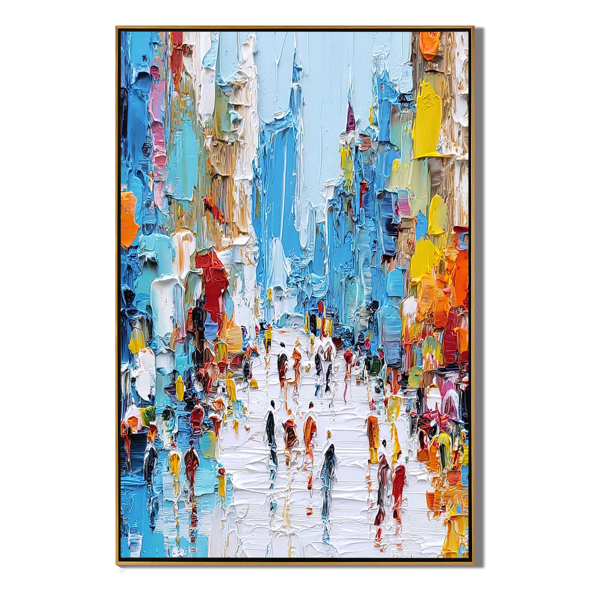 Colorful Abstract City Street Oil Painting, Textured Urban Wall Art for Living Room Decor#OA 0510
