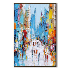 Colorful Abstract City Street Oil Painting, Textured Urban Wall Art for Living Room Decor#OA 0510