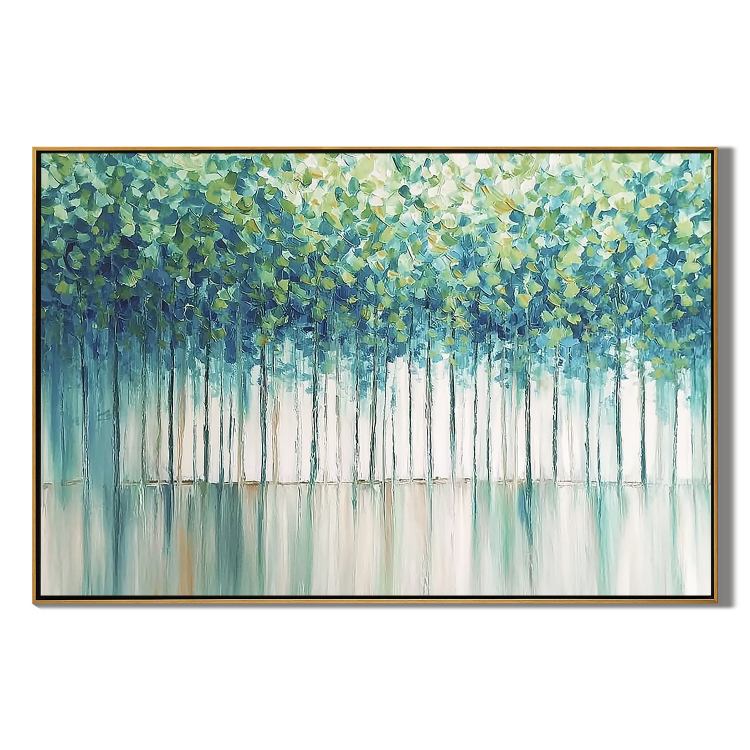 Green Forest Wall Art, Fresh Nature Landscape Canvas Painting for Living Room Décor #OA 0422