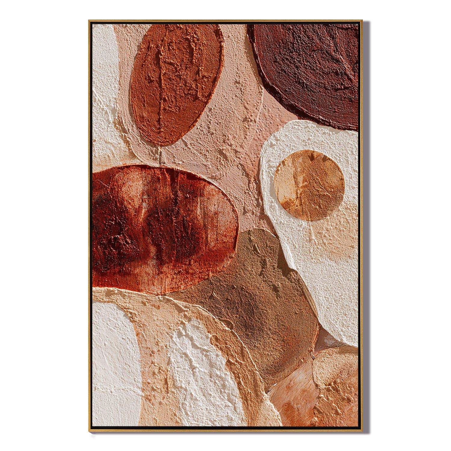 Large Vertical Abstract Circle Canvas Wall Art – Boho Earth Tone Textured Painting for Modern Home Decor#OA 0840