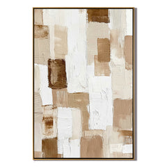 Neutral Beige Abstract Oil Painting, Textured Minimalist Wall Art for Living Room Decor#OA 0593