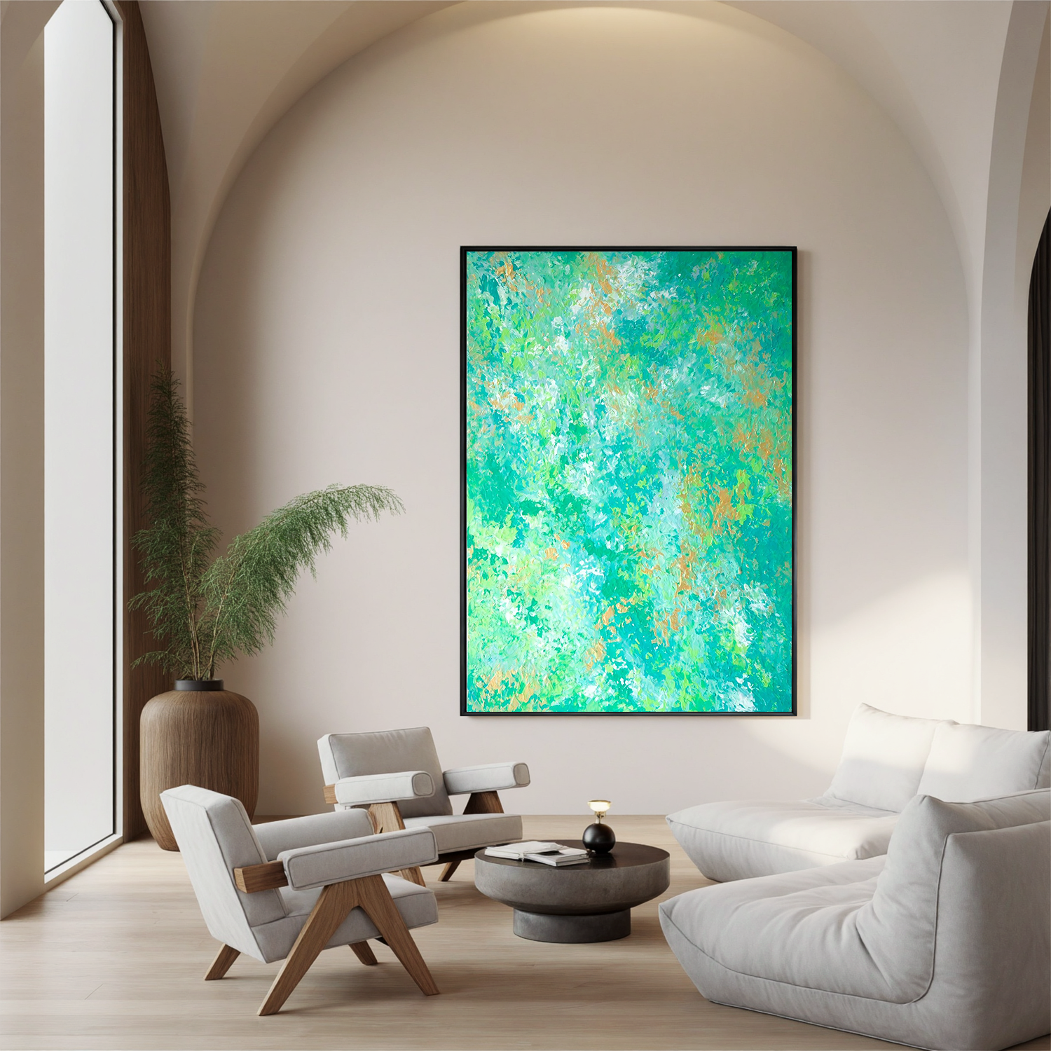 Green Abstract Oil Painting – Modern Textured Canvas Wall Art Inspired by Nature for Living Room Decor # OA 0821