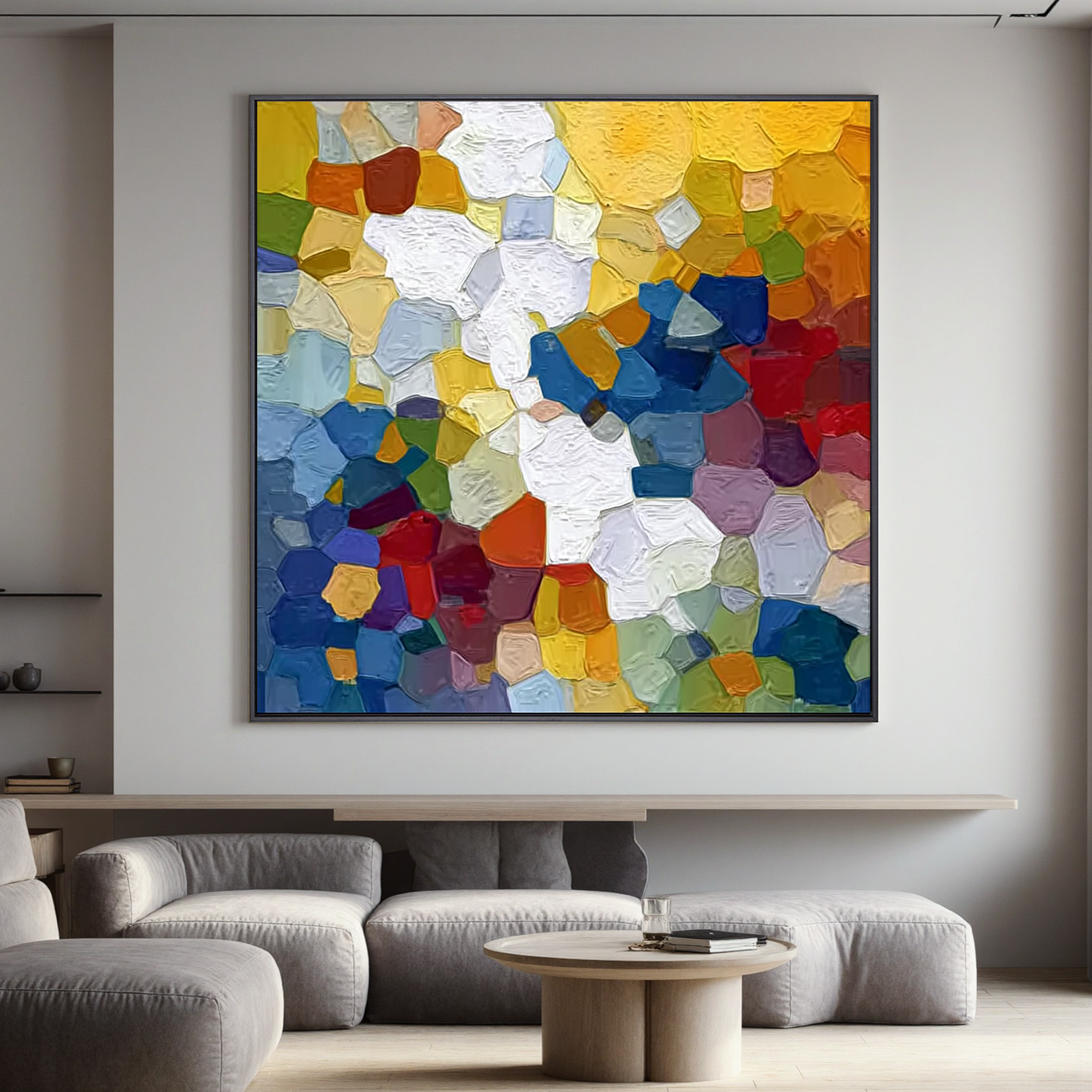 “Colorful Abstract Mosaic Oil Painting – Hand-Painted Textured Modern Canvas Wall Art for Living Room Decor” #OA 0475
