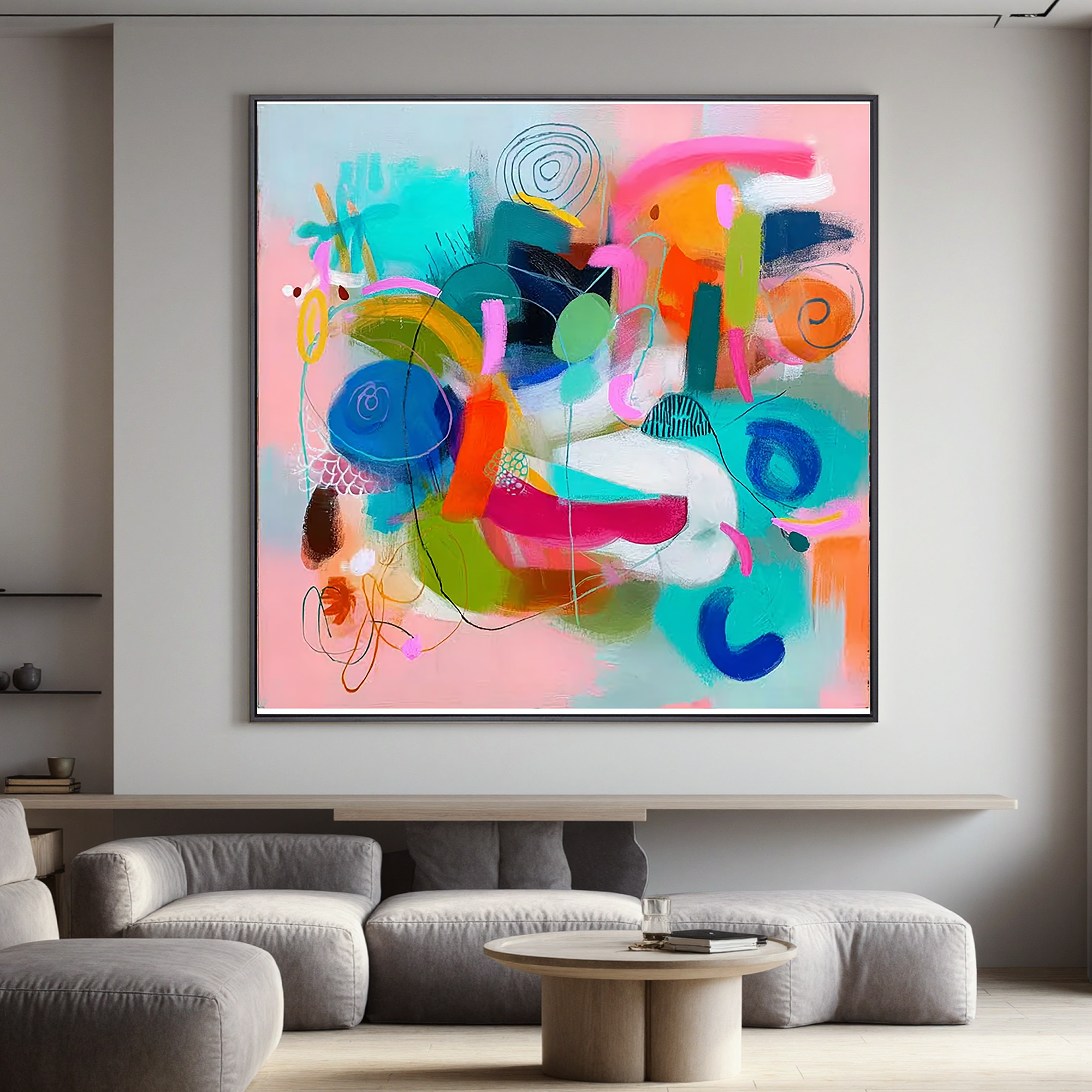 Abstract Colorful Modern Oil Painting Canvas – Contemporary Geometric Wall Art for Living Room Home Decor#OA 0473