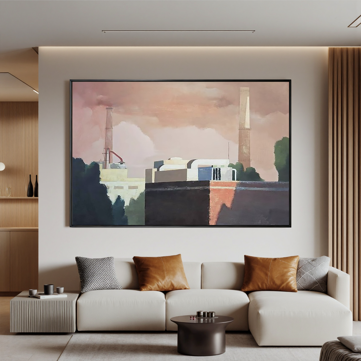 Factory at Sunset-Industrial Factory Landscape Wall Art