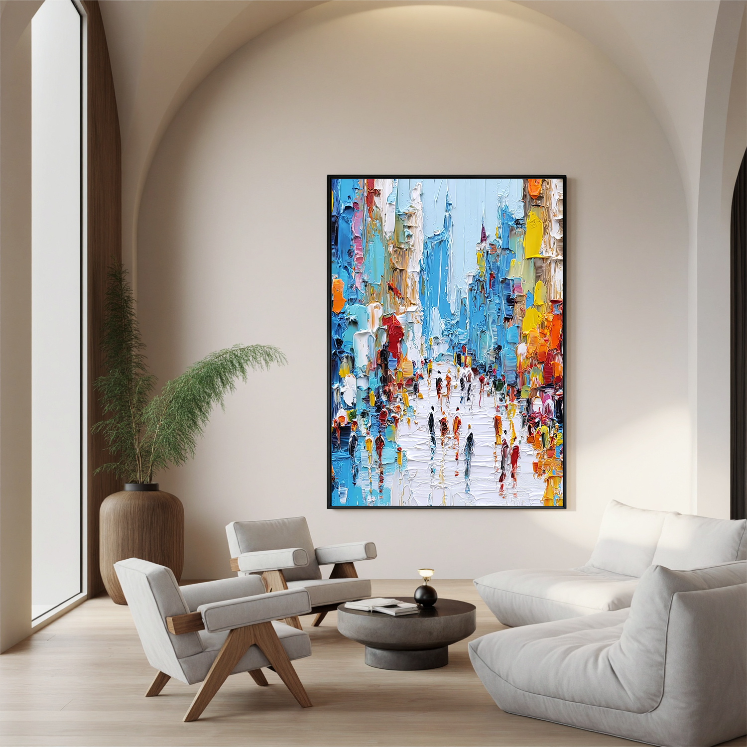 Colorful Abstract City Street Oil Painting, Textured Urban Wall Art for Living Room Decor#OA 0510