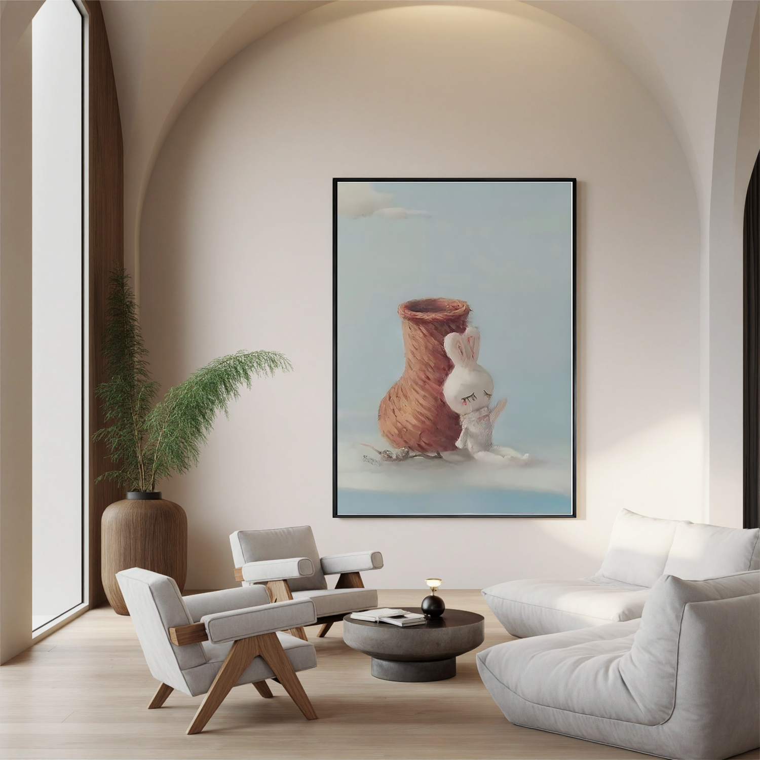 Little Rabbit and the Vase-Cute Rabbit Still Life Wall Art