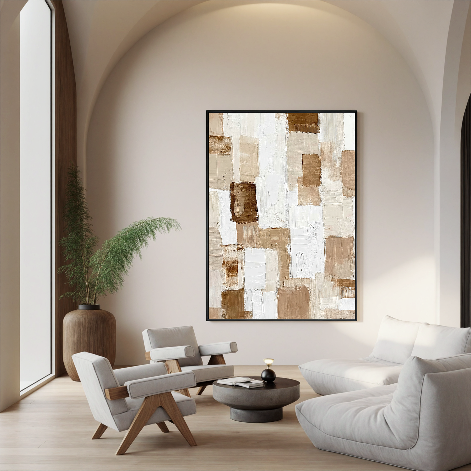 Neutral Beige Abstract Oil Painting, Textured Minimalist Wall Art for Living Room Decor#OA 0593