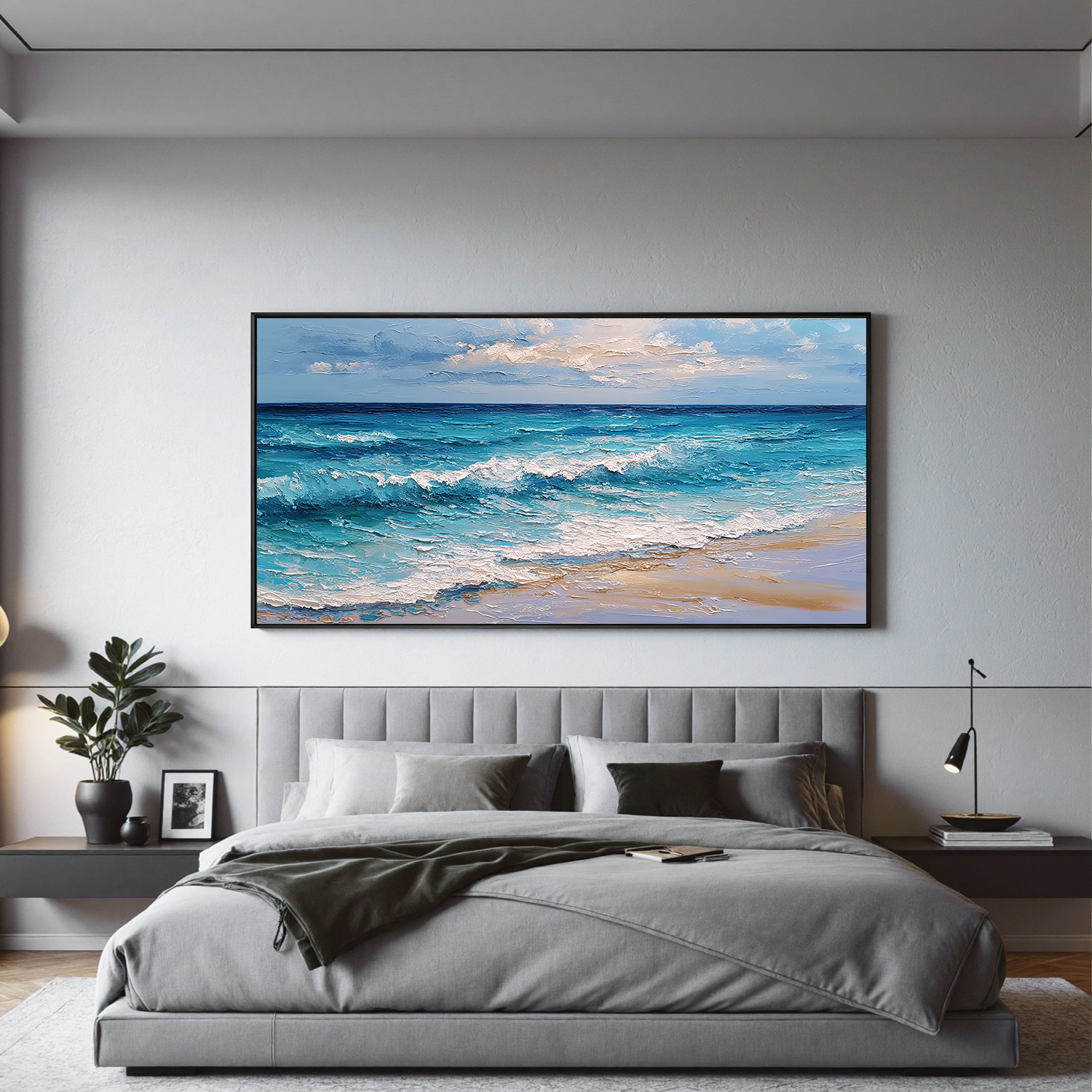 Large Coastal Ocean Wave Canvas Wall Art – Beach Seascape Painting for Living Room Decor#OA 0834
