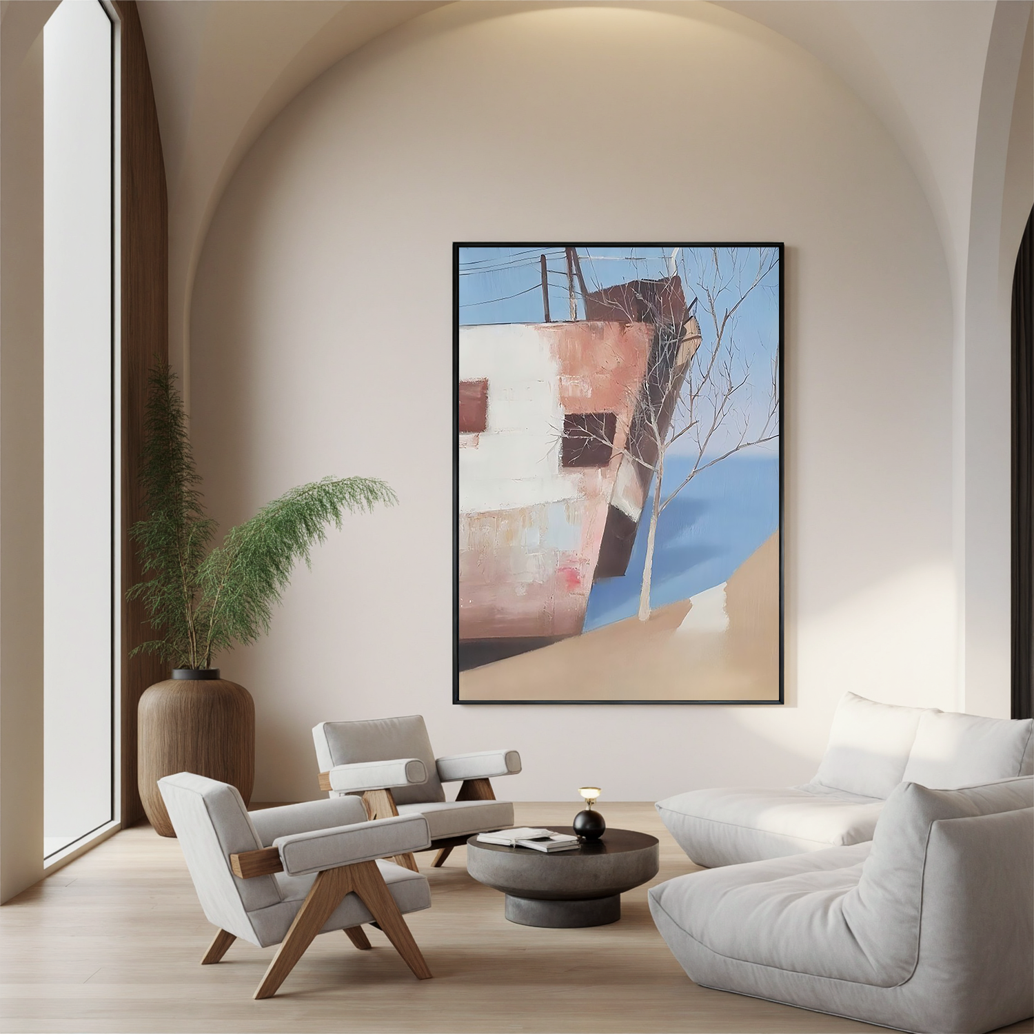 Harbor Fishing Boat-Coastal Fishing Boat Landscape Wall Art