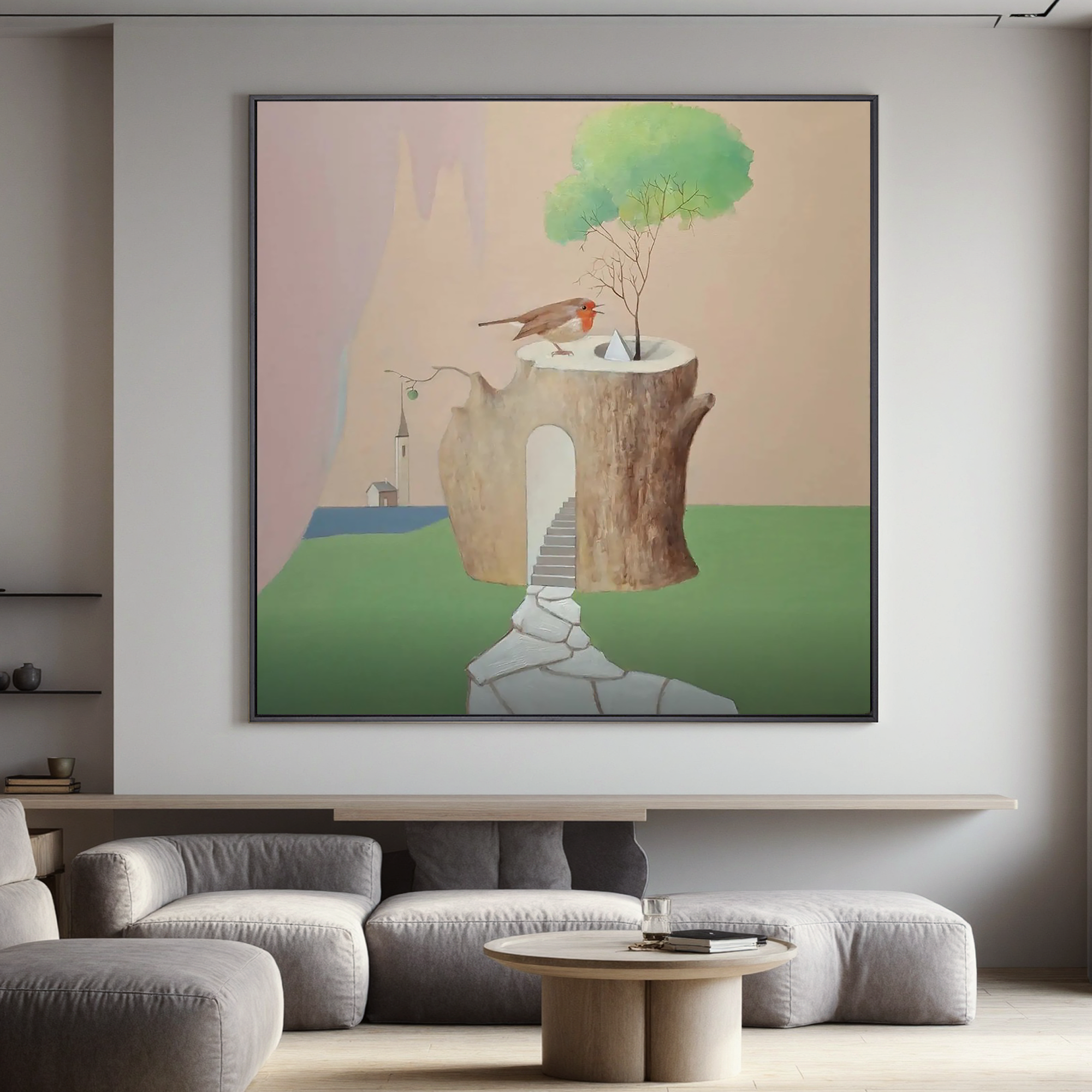 Bird on the Tree House-Surreal Tree House Bird Wall Art