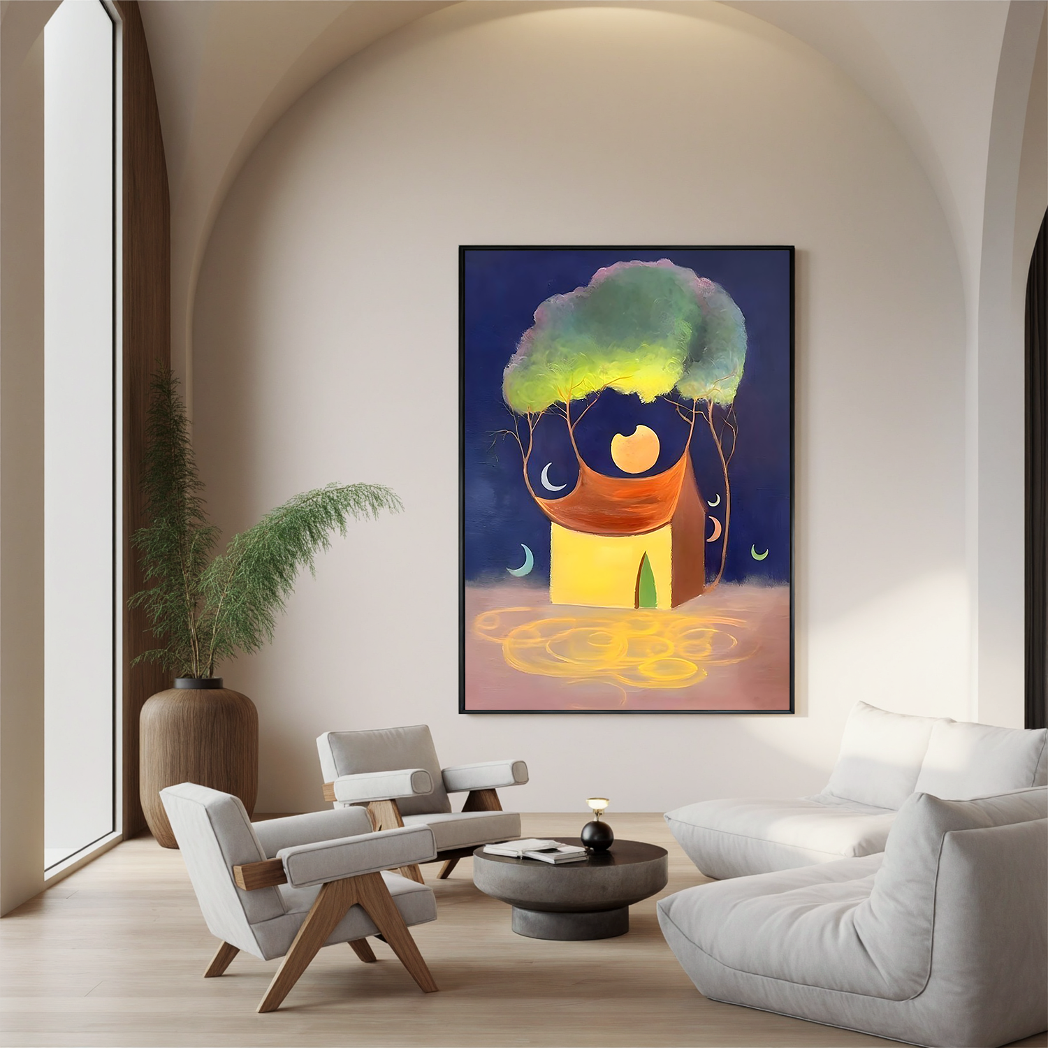 Moonlit Dream House-Surreal Moonlit House Landscape Wall Art
