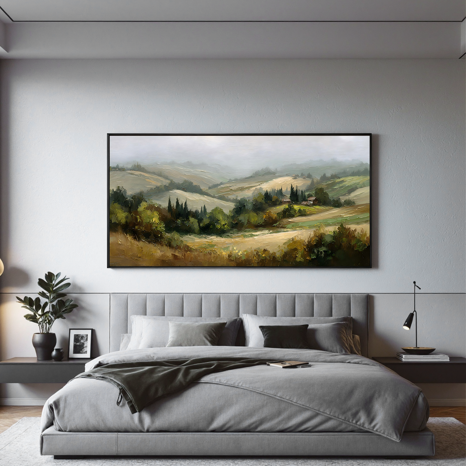 Tuscan Countryside Landscape Oil Painting – Rustic Rolling Hills Wall Art#OA 0894