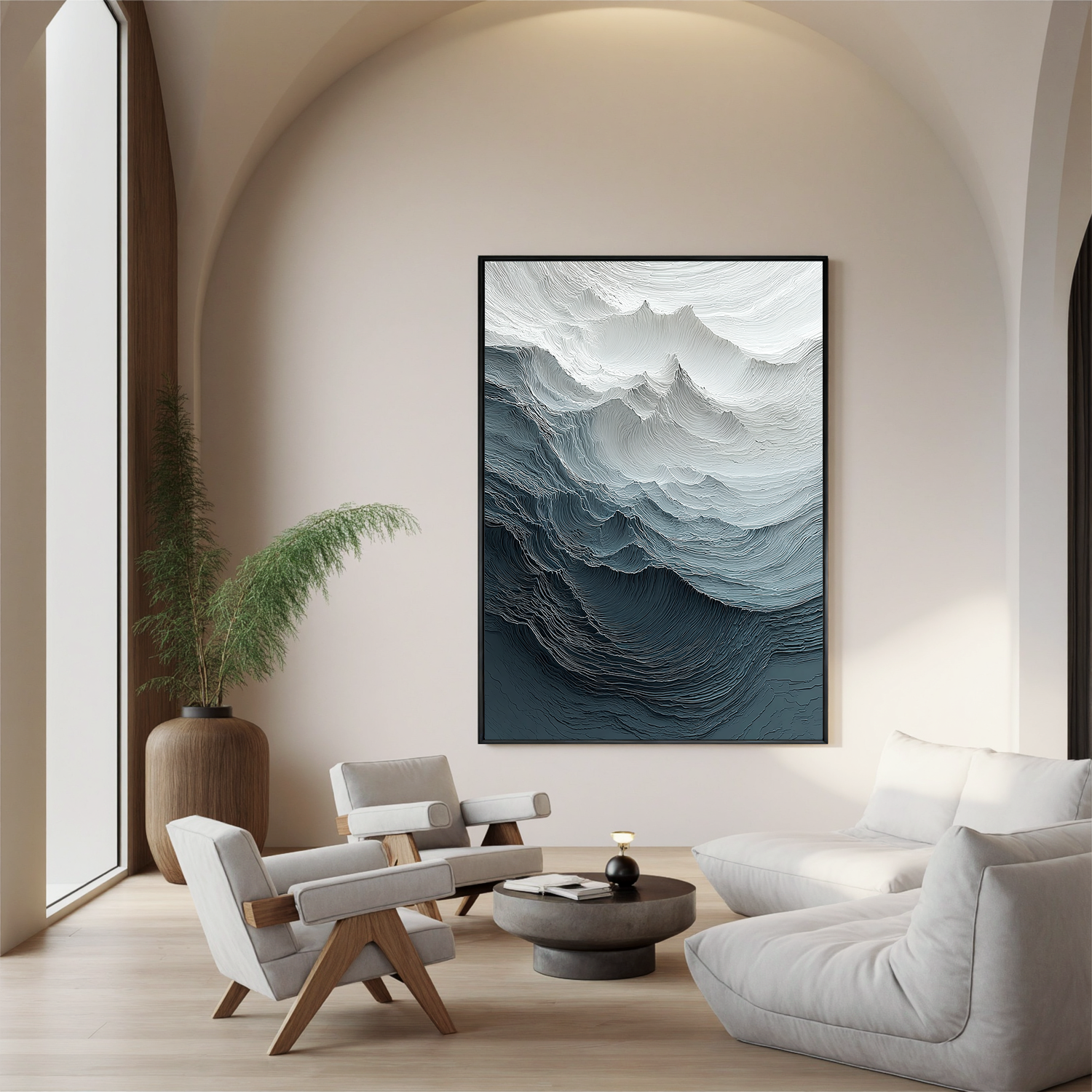 Textured Mountain Oil Painting, Blue Gray Abstract Landscape Wall Art for Living Room Decor#OA 0585