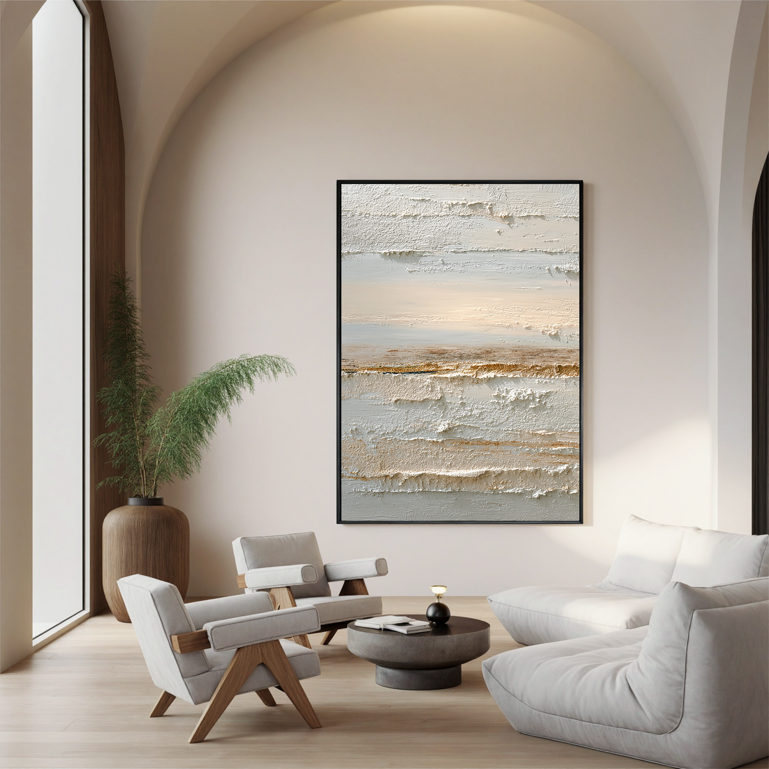 Neutral Abstract Landscape Canvas Wall Art – Textured Cream and Beige Painting for Minimalist Living Room Decor#OA 0857
