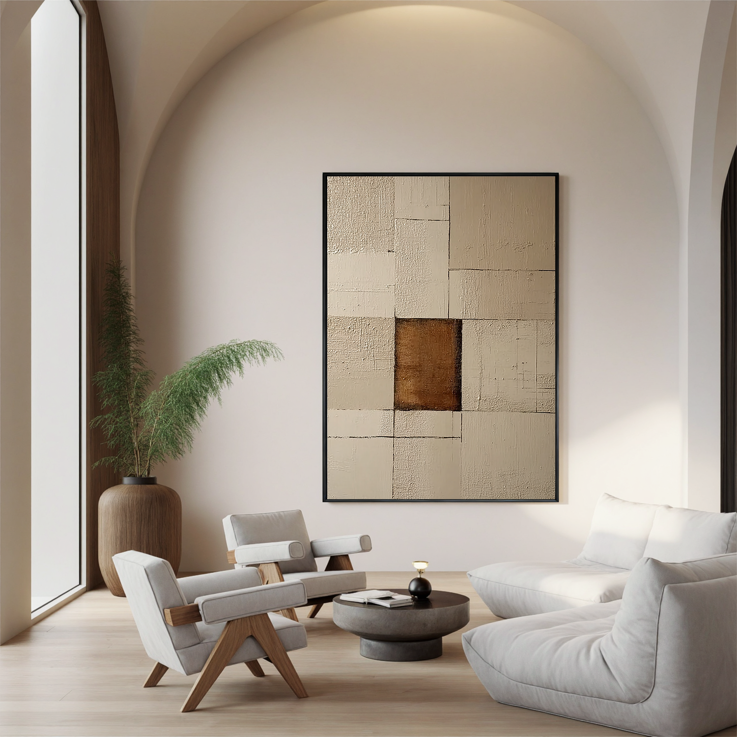 Neutral Minimalist Abstract Oil Painting, Beige and Brown Wall Art for Living Room Decor #OA 0558