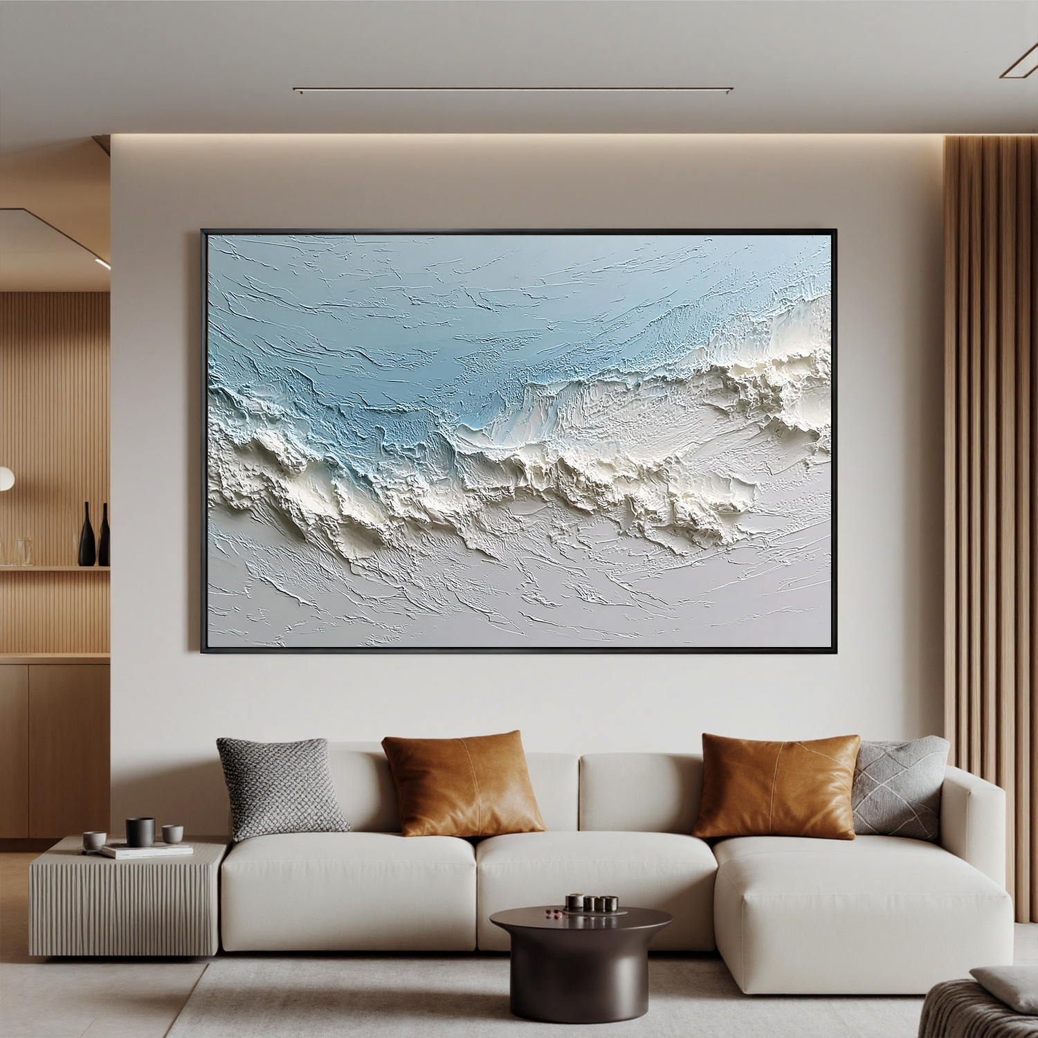 Textured Coastal Wave Wall Art – Minimalist Blue Ocean Canvas Painting for Modern Beach House Decor #OA 0438