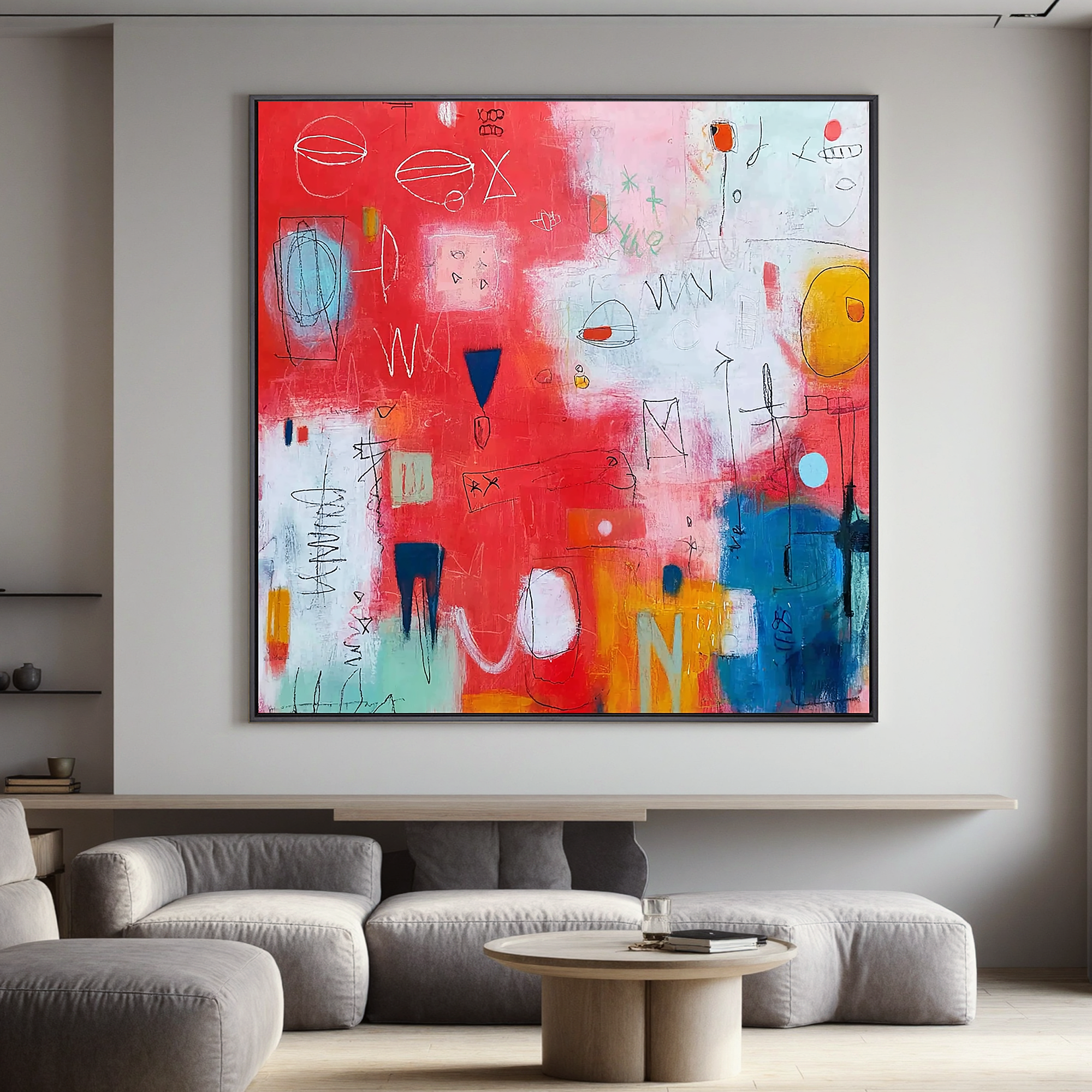 Abstract Red Modern Oil Painting Canvas – Contemporary Colorful Wall Art for Living Room Home Decor#OA 0460