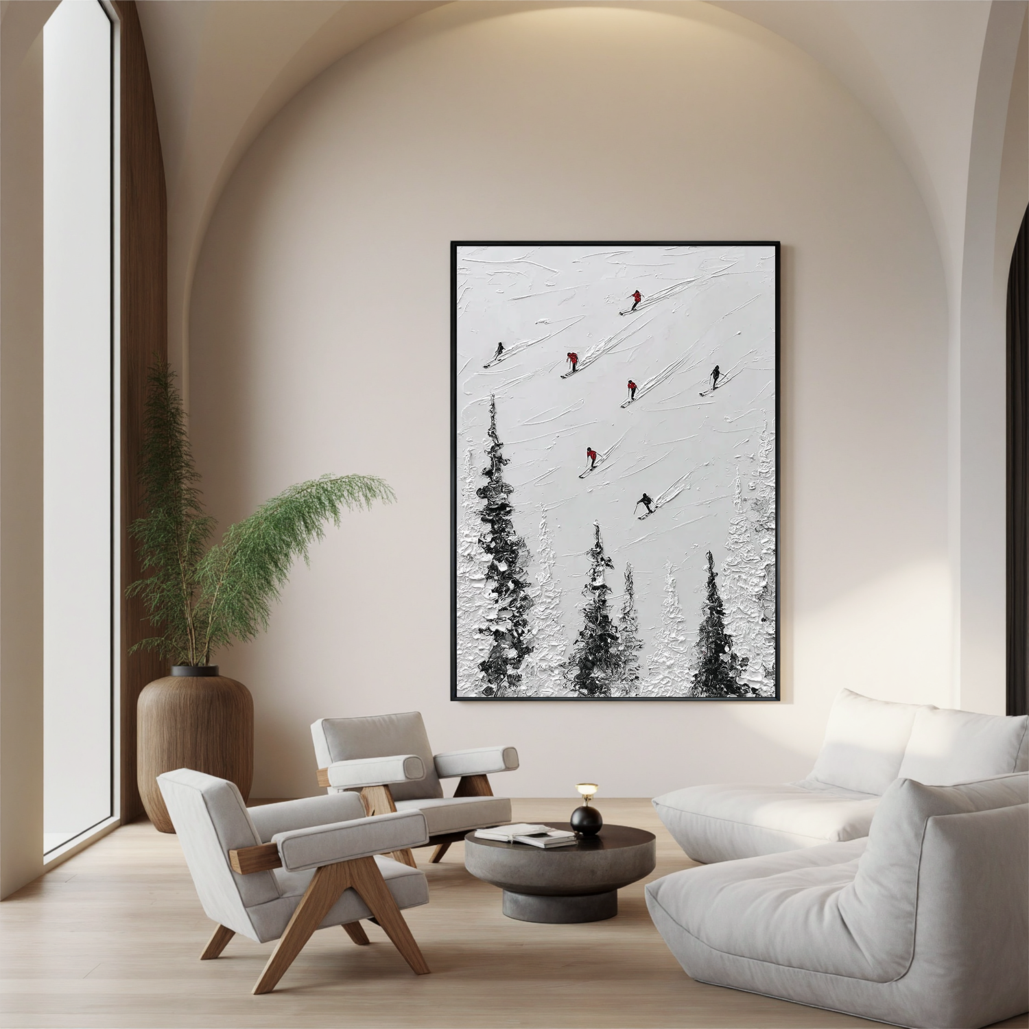 Skiing Oil Painting, Minimalist Snow Mountain Wall Art for Living Room Decor#OA 0561