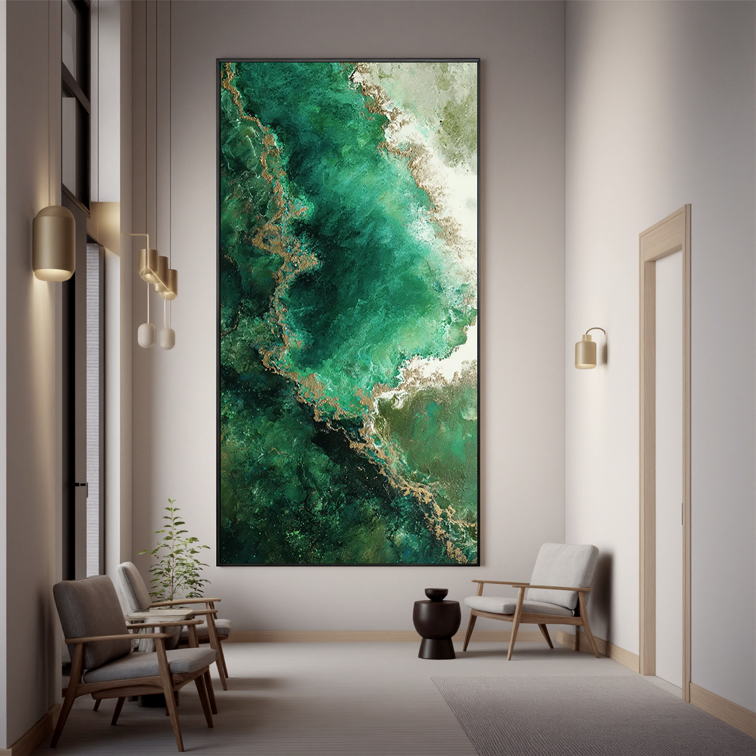 Emerald Green Abstract Oil Painting, Textured Nature Wall Art for Living Room Decor #OA 0600