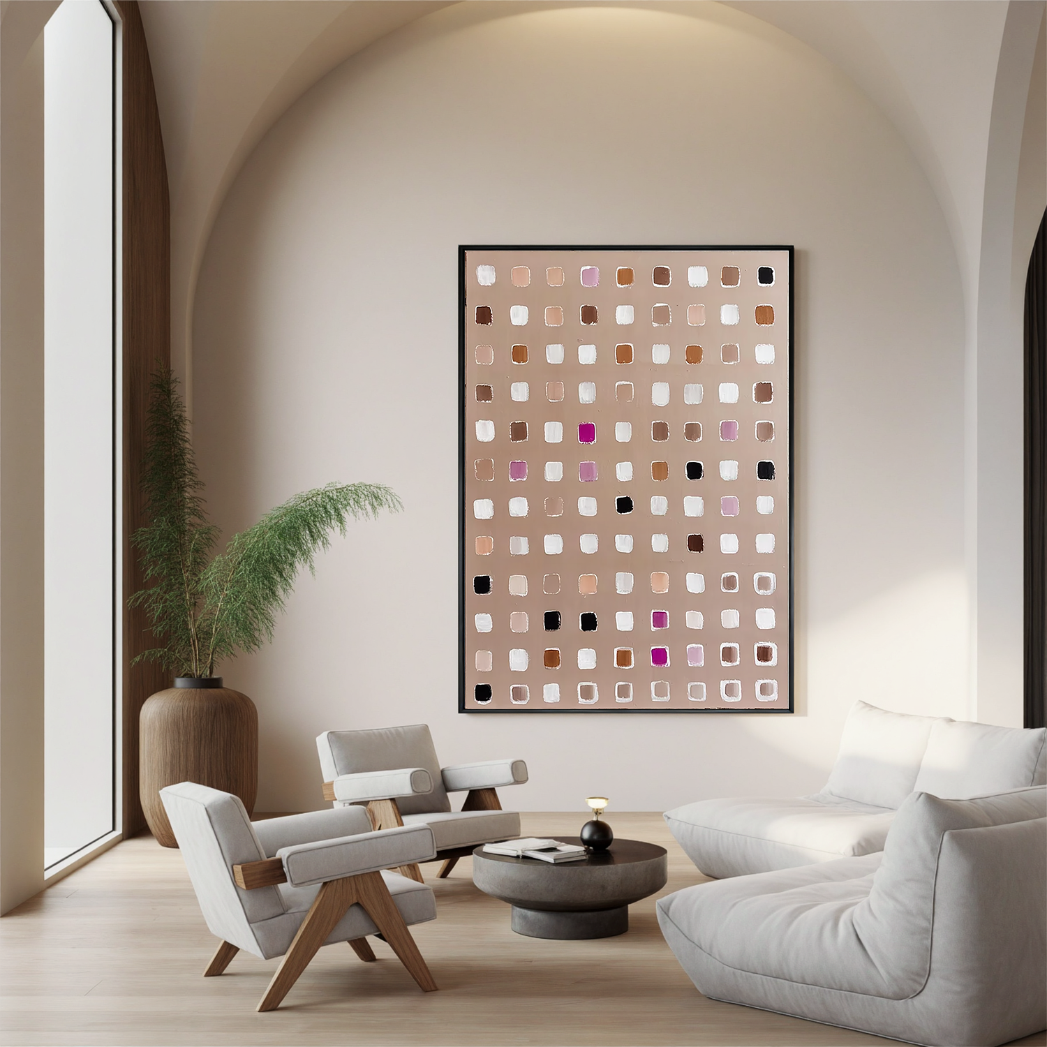 Small Square Abstract Oil Painting, Neutral Modern Wall Art for Living Room Decor#OA 0569