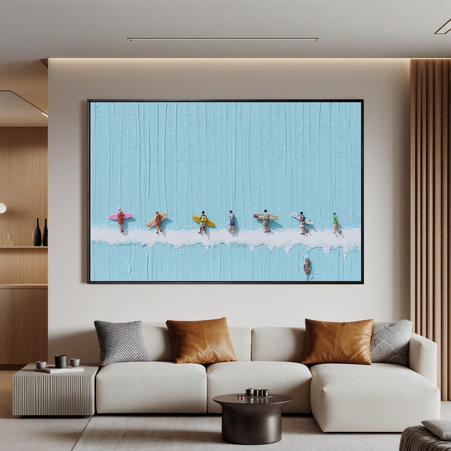 Coastal Surfer Oil Painting Wall Art | Modern Beach Canvas Art for Living Room Coastal Decor #OA 0427