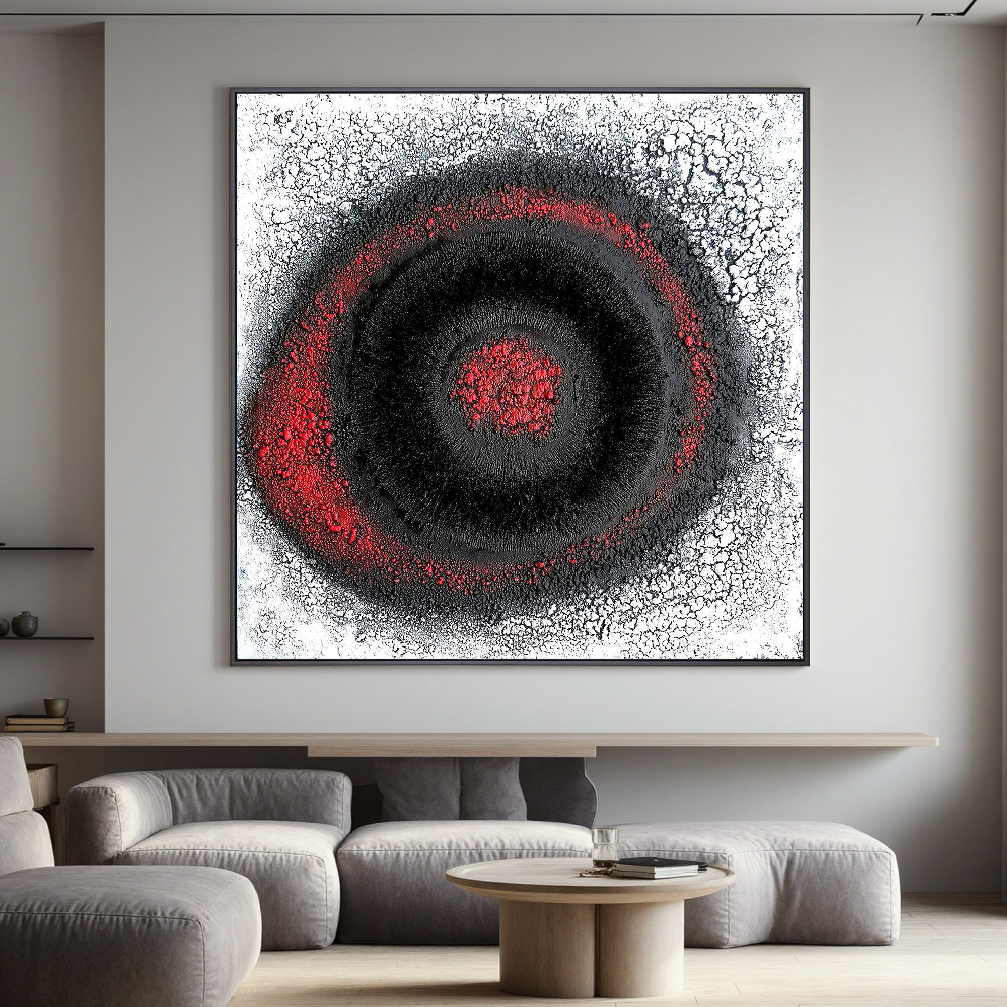 Black and Red Abstract Textured Painting – Bold Modern Statement Canvas Wall Art for Living Room Decor #OA 0820