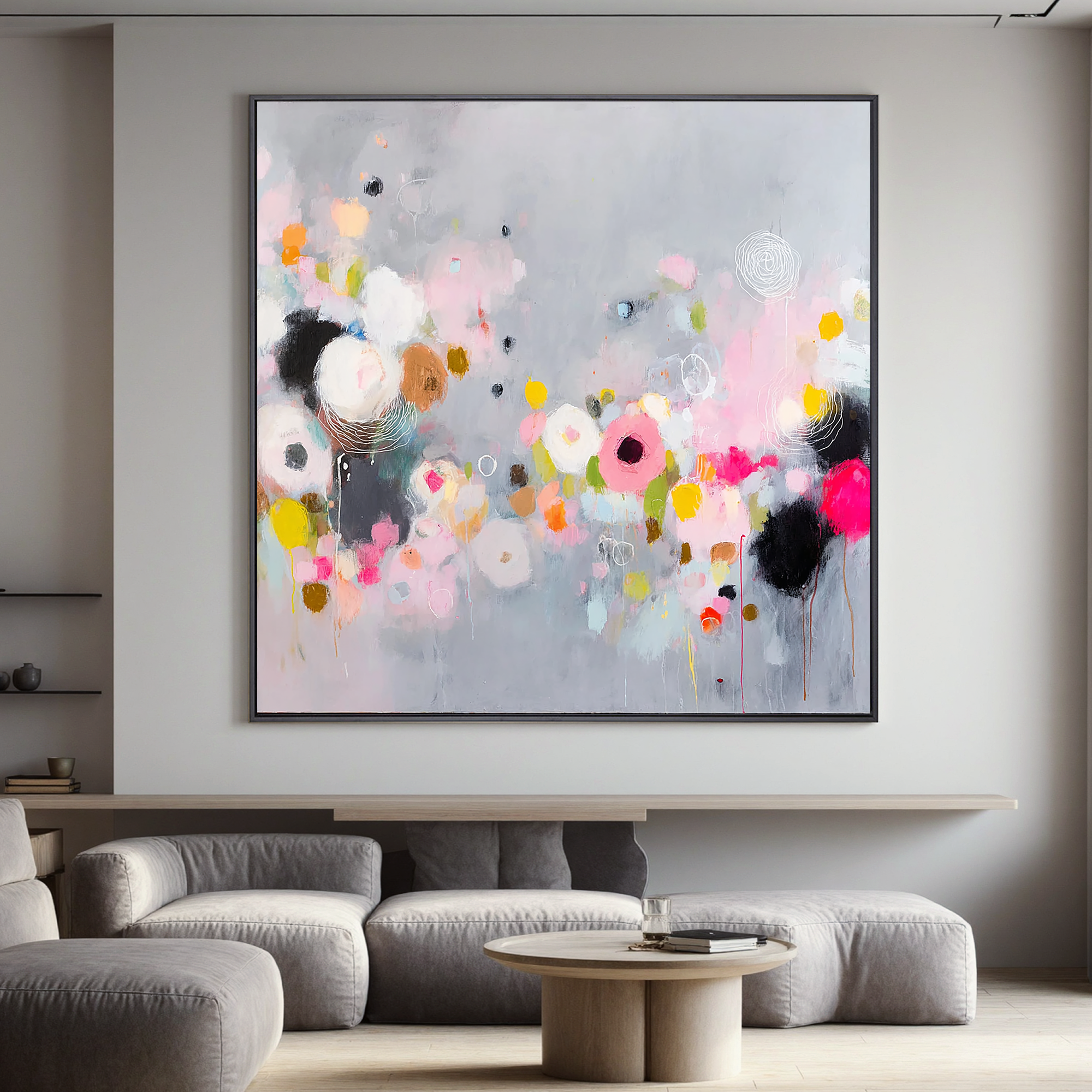 Abstract Soft Floral Oil Painting Canvas – Modern Pastel Flower Wall Art for Living Room Contemporary Home Decor#OA 0470