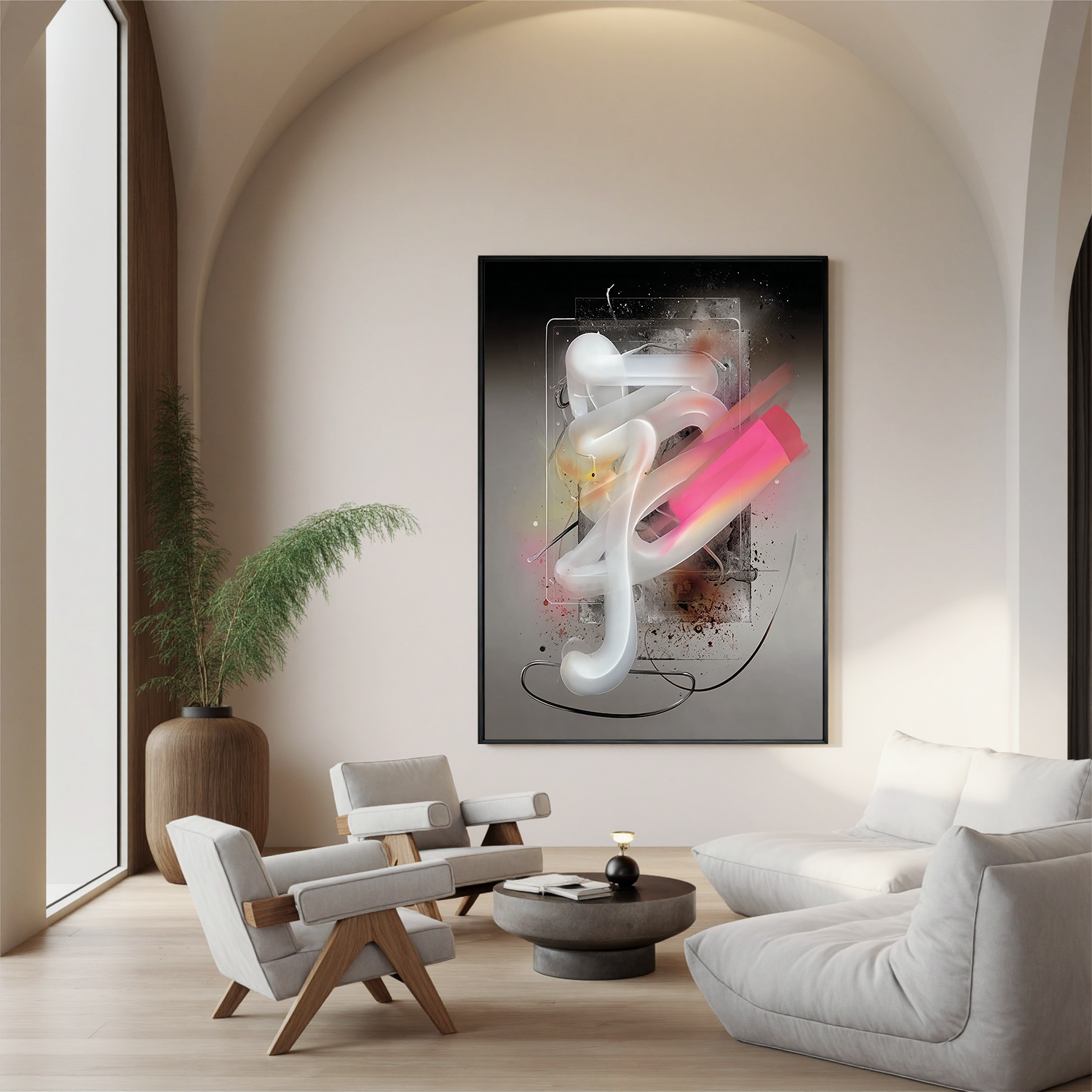 Futuristic Abstract Oil Painting, Neon Modern Wall Art for Living Room Decor #OA 0566