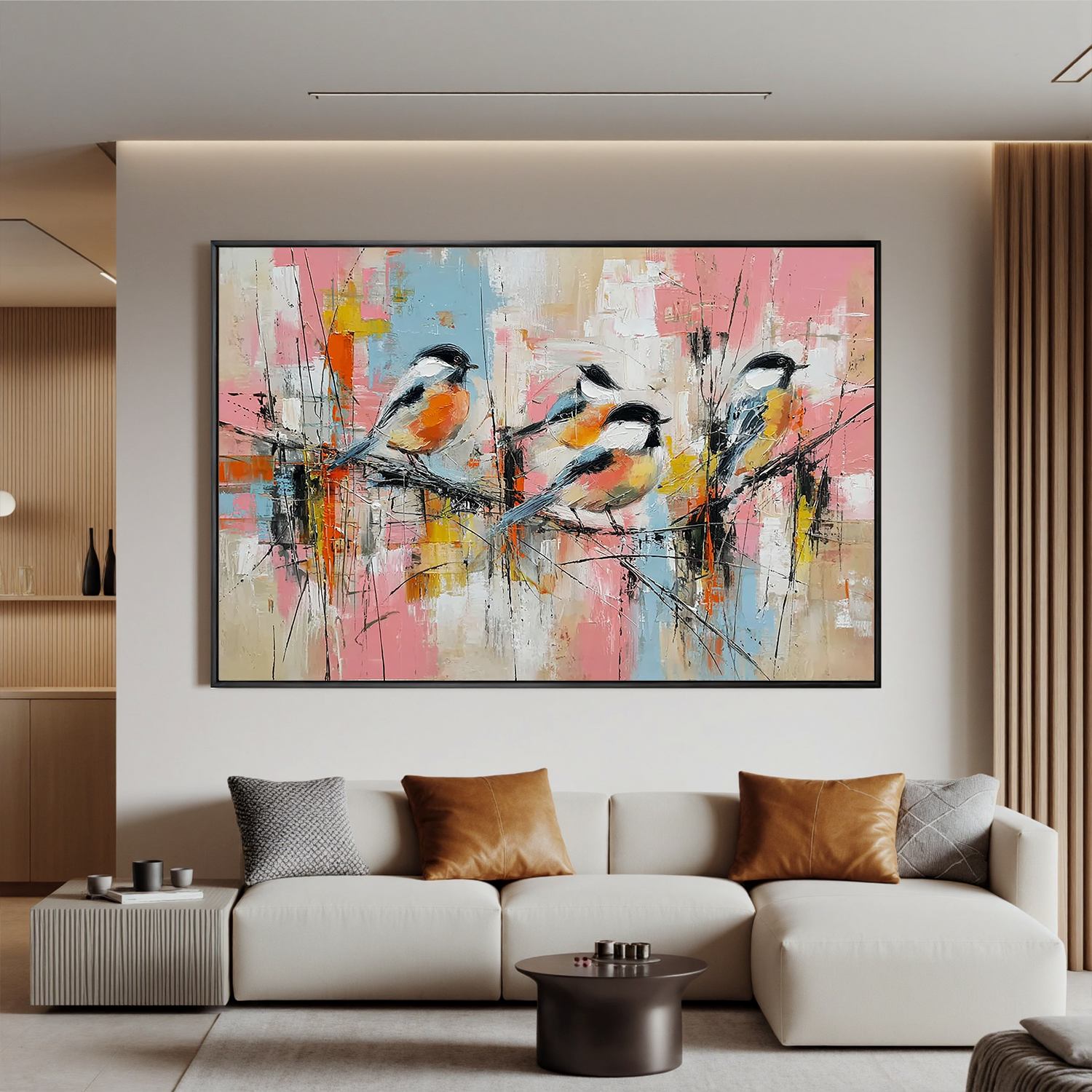 Colorful Abstract Bird Oil Painting | Modern Pastel Animal Wall Art for Living Room #OA 0411