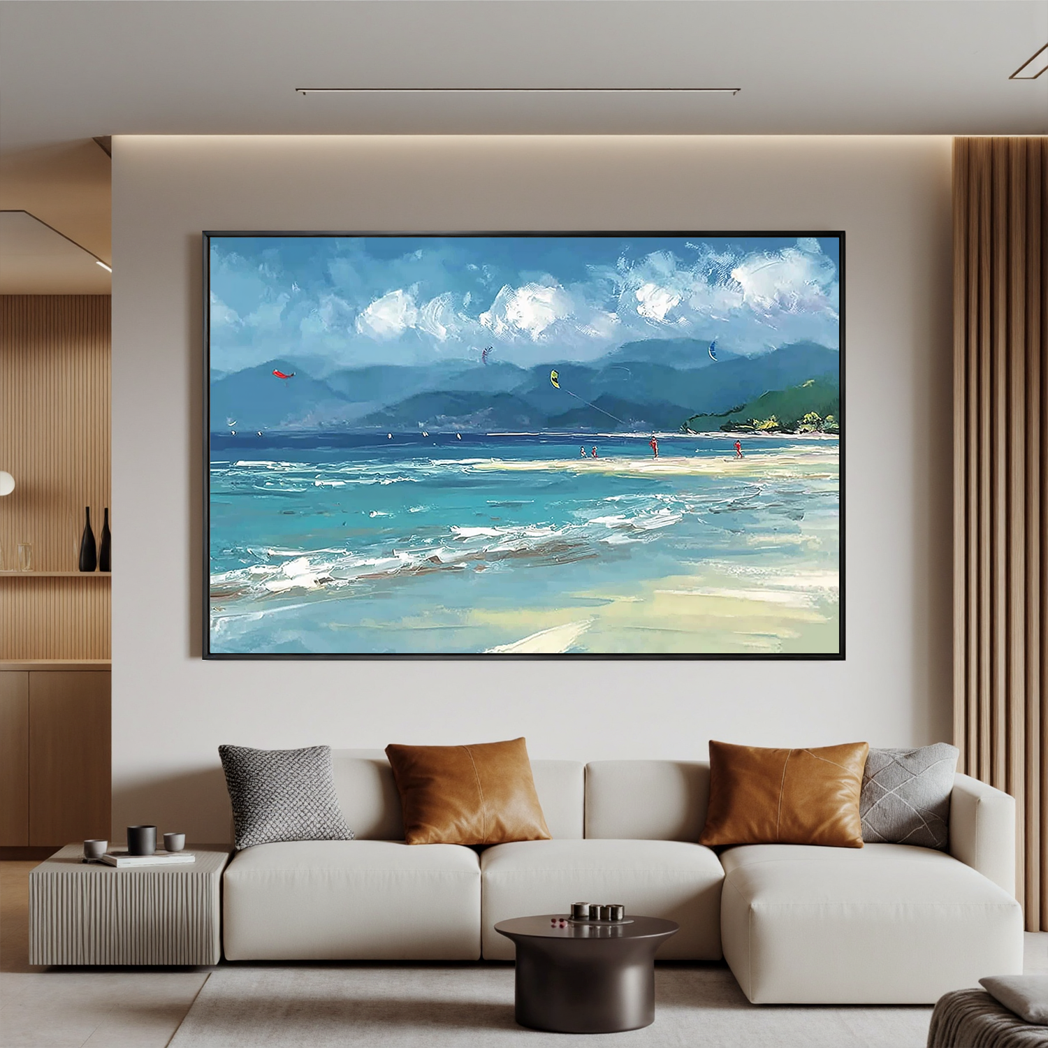 Coastal Landscape Oil Painting Canvas – Blue Ocean Beach Wall Art for Living Room Modern Home Decor#OA 0501