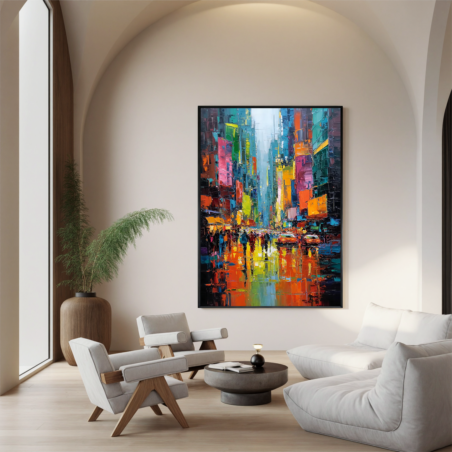 Colorful City Street Oil Painting, Abstract Urban Wall Art for Living Room Decor#OA 0533