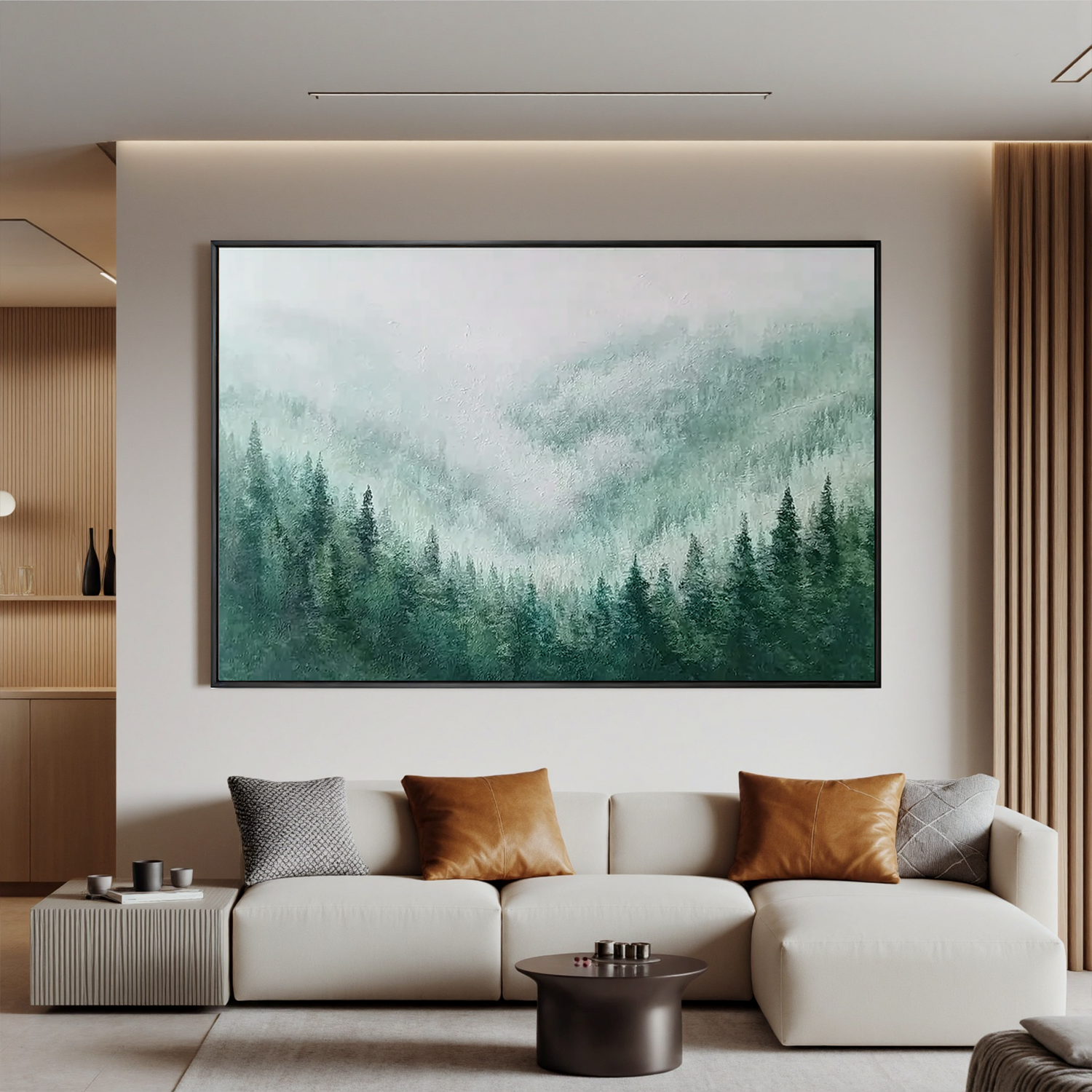 Misty Forest Landscape Oil Painting Canvas – Green Nature Wall Art for Living Room Modern Home Decor #OA 0452