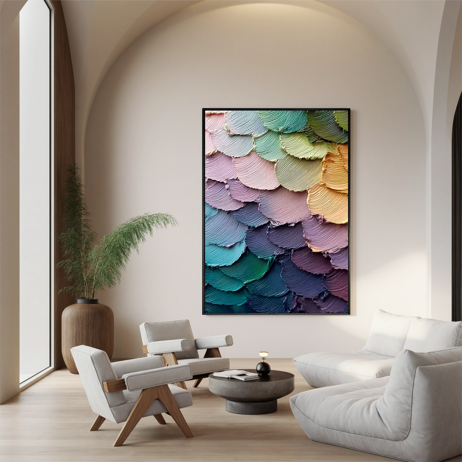 Textured Layered Abstract Oil Painting, Colorful Feather Wall Art for Living Room Decor#OA 0590