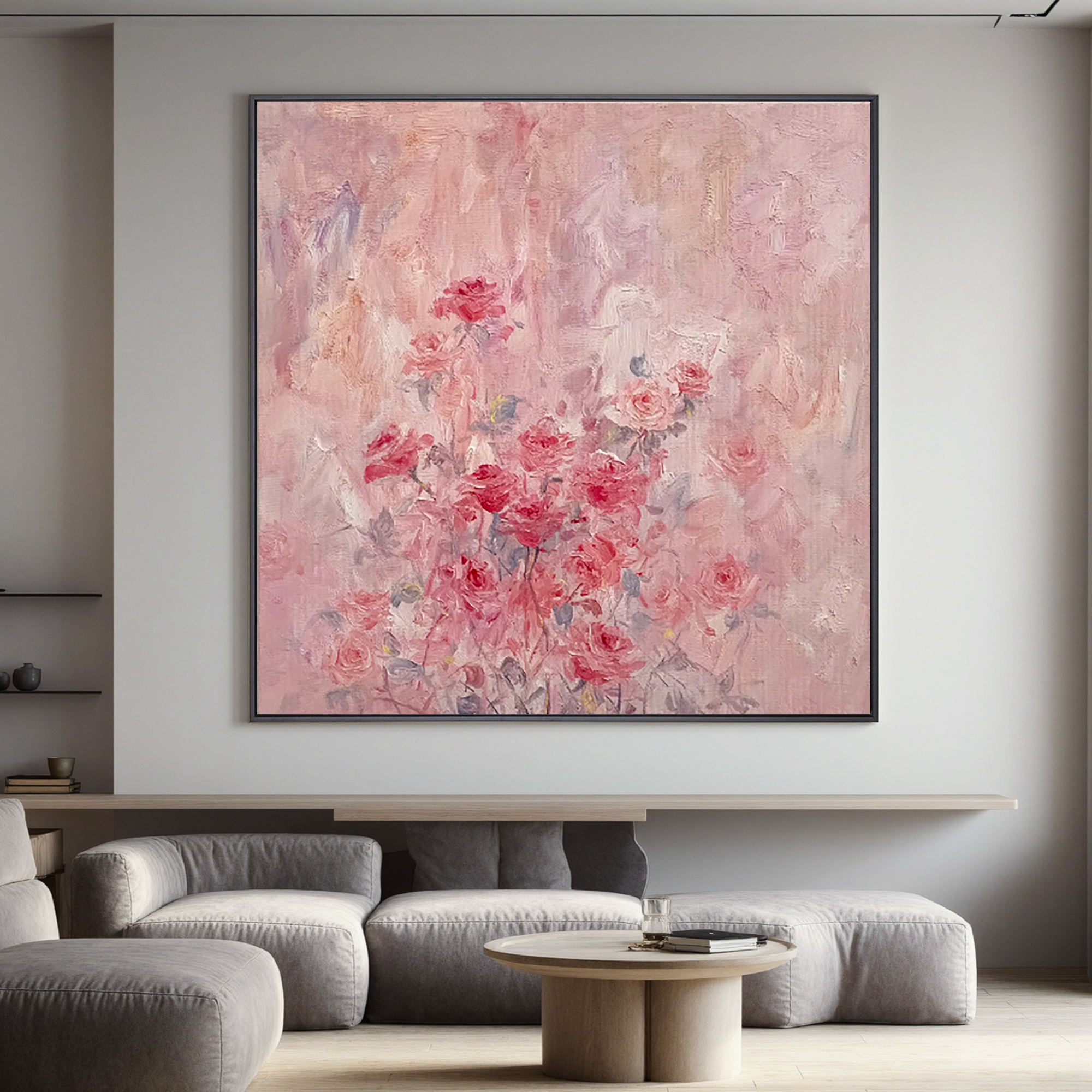 Pink Rose Oil Painting, Soft Romantic Floral Wall Art for Bedroom Decor#OA 0607