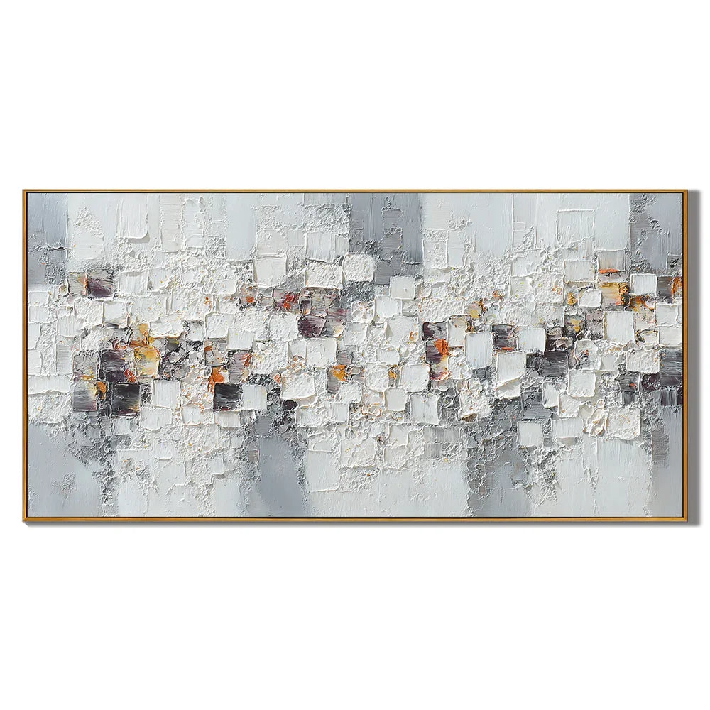 Modern Abstract Geometric Canvas Wall Art – Textured Neutral Painting for Living Room Decor#OA 0853