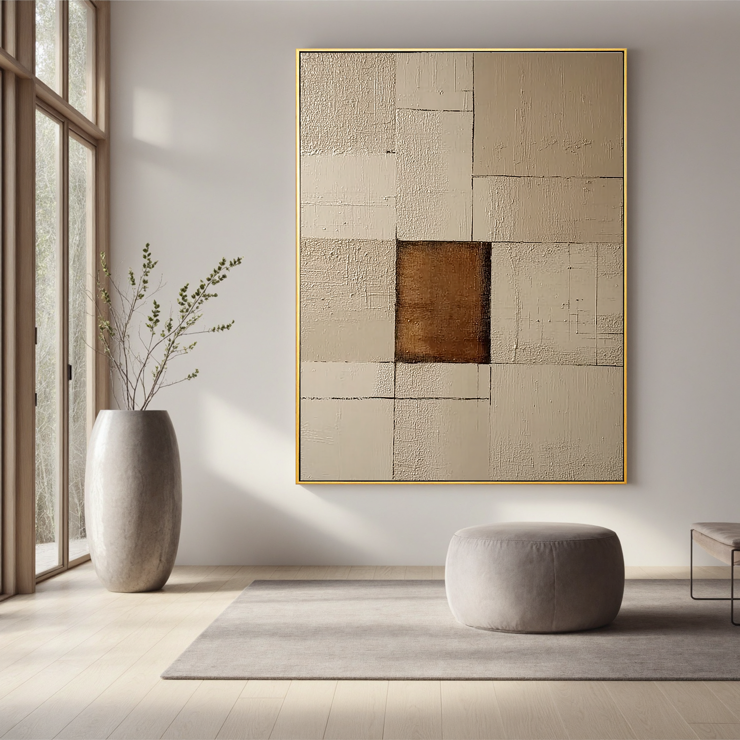 Neutral Minimalist Abstract Oil Painting, Beige and Brown Wall Art for Living Room Decor #OA 0558