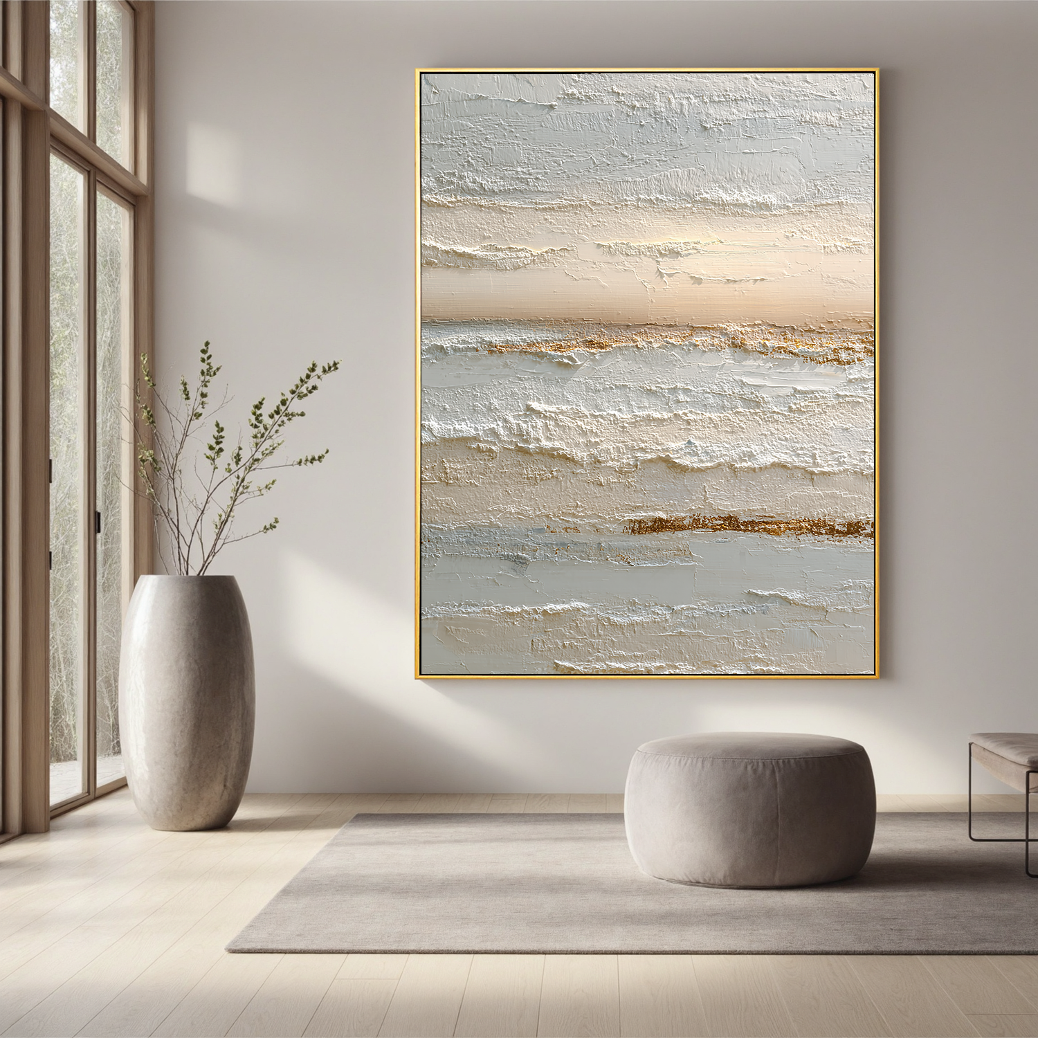 Neutral Abstract Canvas Wall Art – Textured Minimalist Painting in Cream and Beige for Living Room Decor#OA 0856