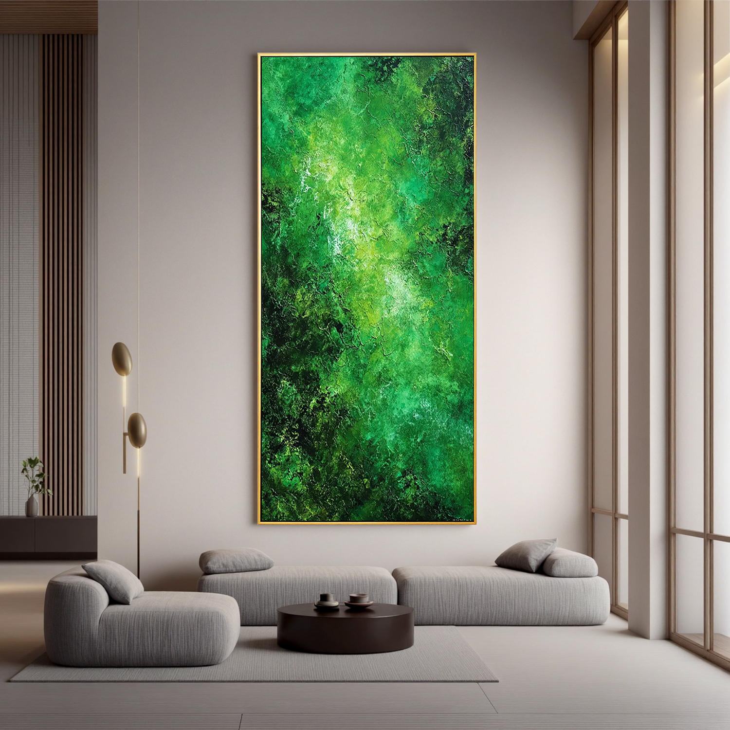Green Abstract Oil Painting, Textured Forest Wall Art for Living Room Decor#OA 0602