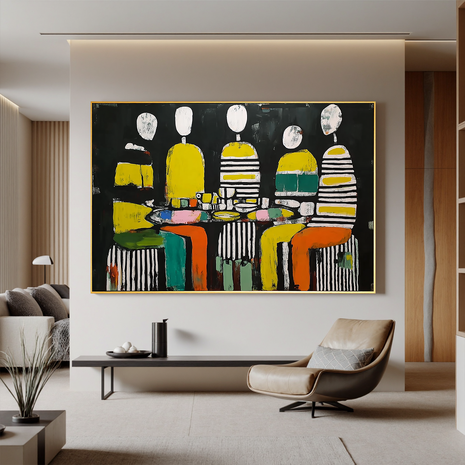 Abstract People Dining Oil Painting Canvas – Modern Figurative Wall Art for Living Room Contemporary Home Decor #OA 0471