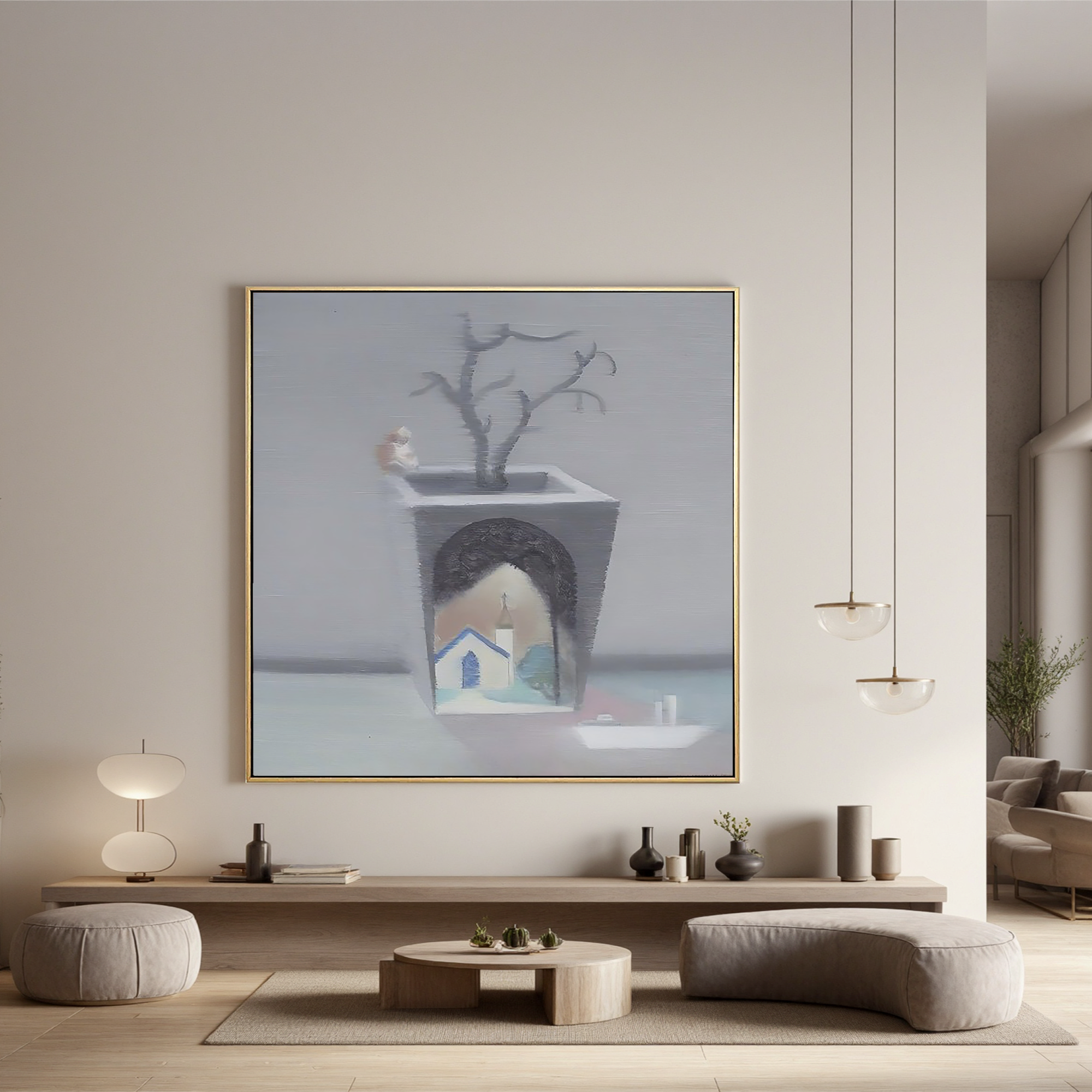House in the Flower Pot-Surreal House Flower Pot Wall Art
