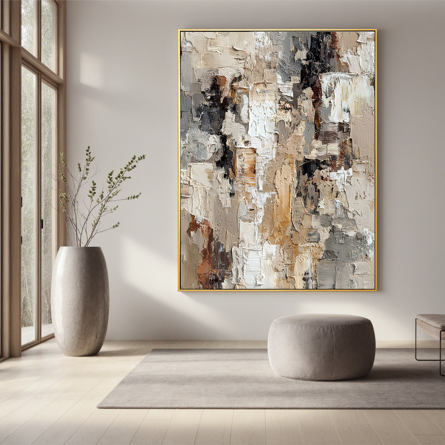 “Neutral Textured Abstract Wall Art – Beige Gray Modern Canvas Painting for Living Room Decor”#OA 825