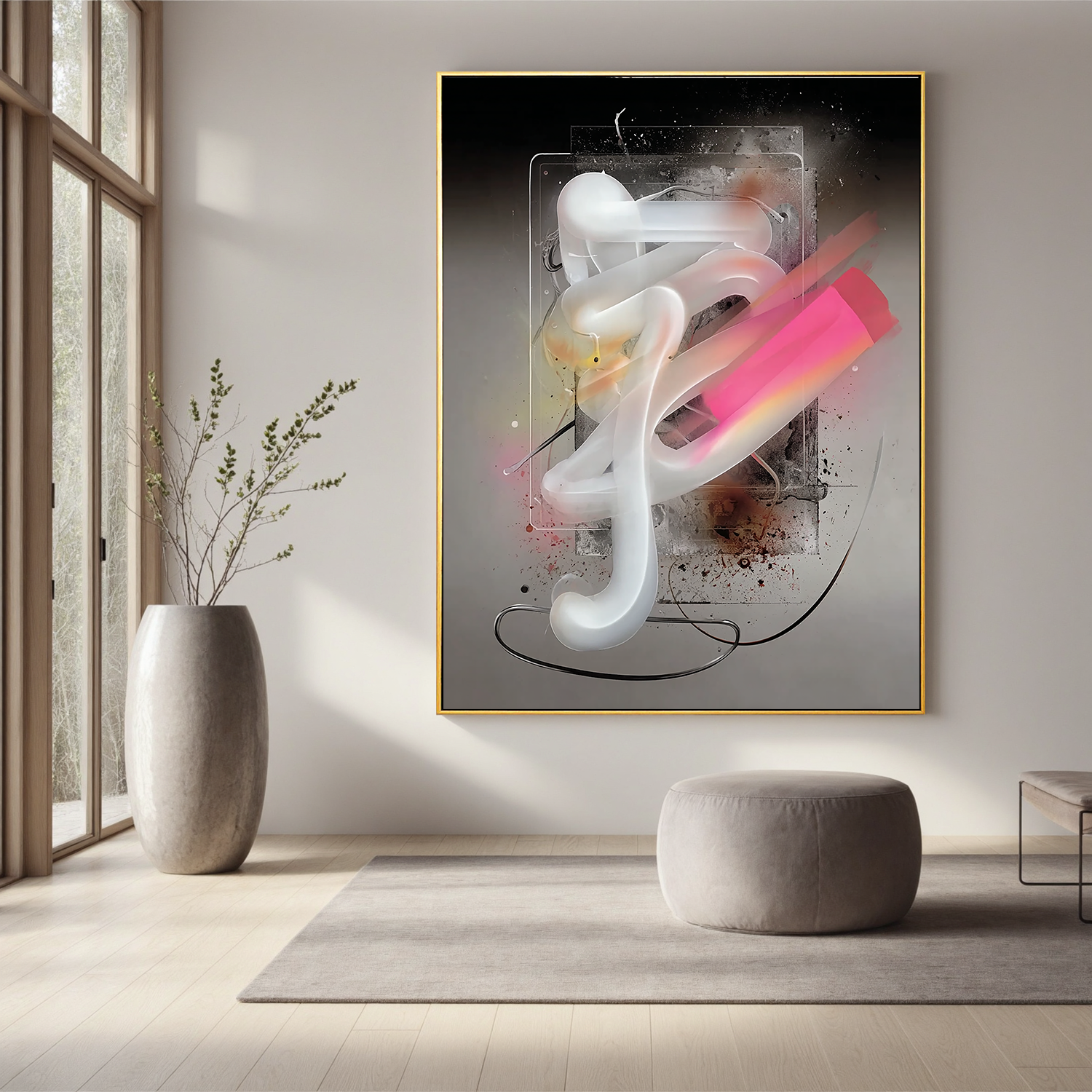 Futuristic Abstract Oil Painting, Neon Modern Wall Art for Living Room Decor #OA 0566