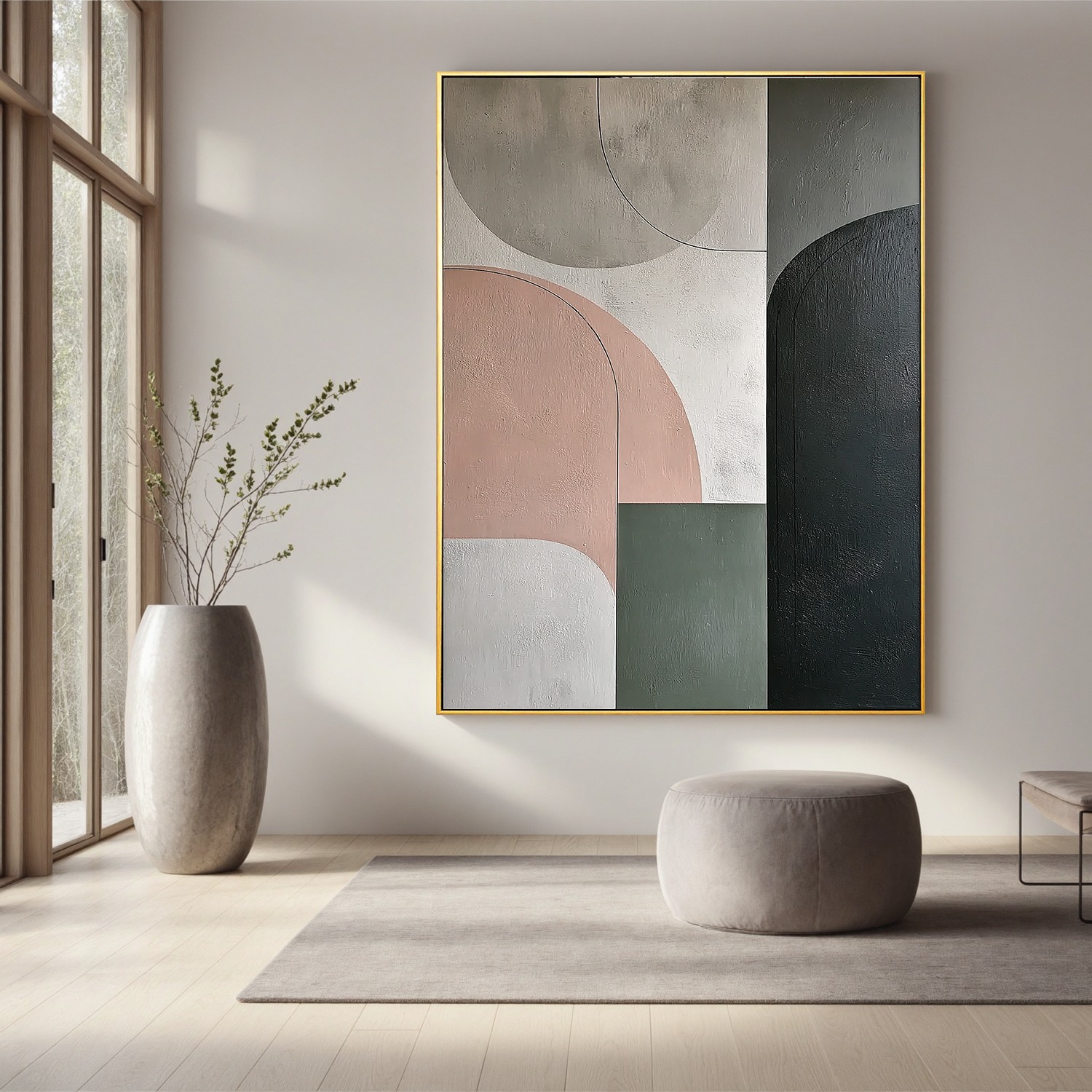 Minimalist Geometric Oil Painting, Modern Neutral Abstract Wall Art for Living Room Decor#OA 0543
