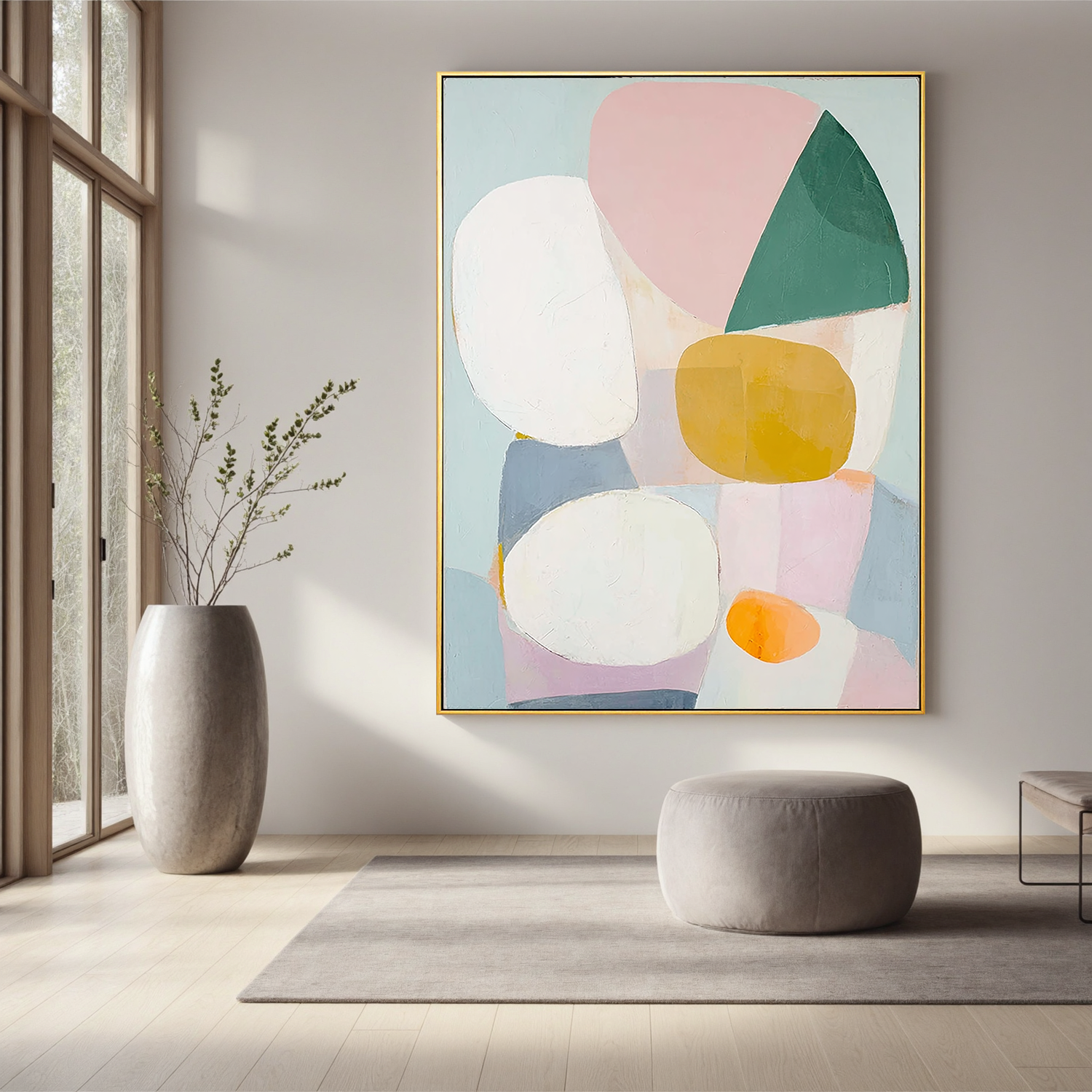 Pastel Abstract Oil Painting, Soft Geometric Wall Art for Living Room Decor#OA 0565