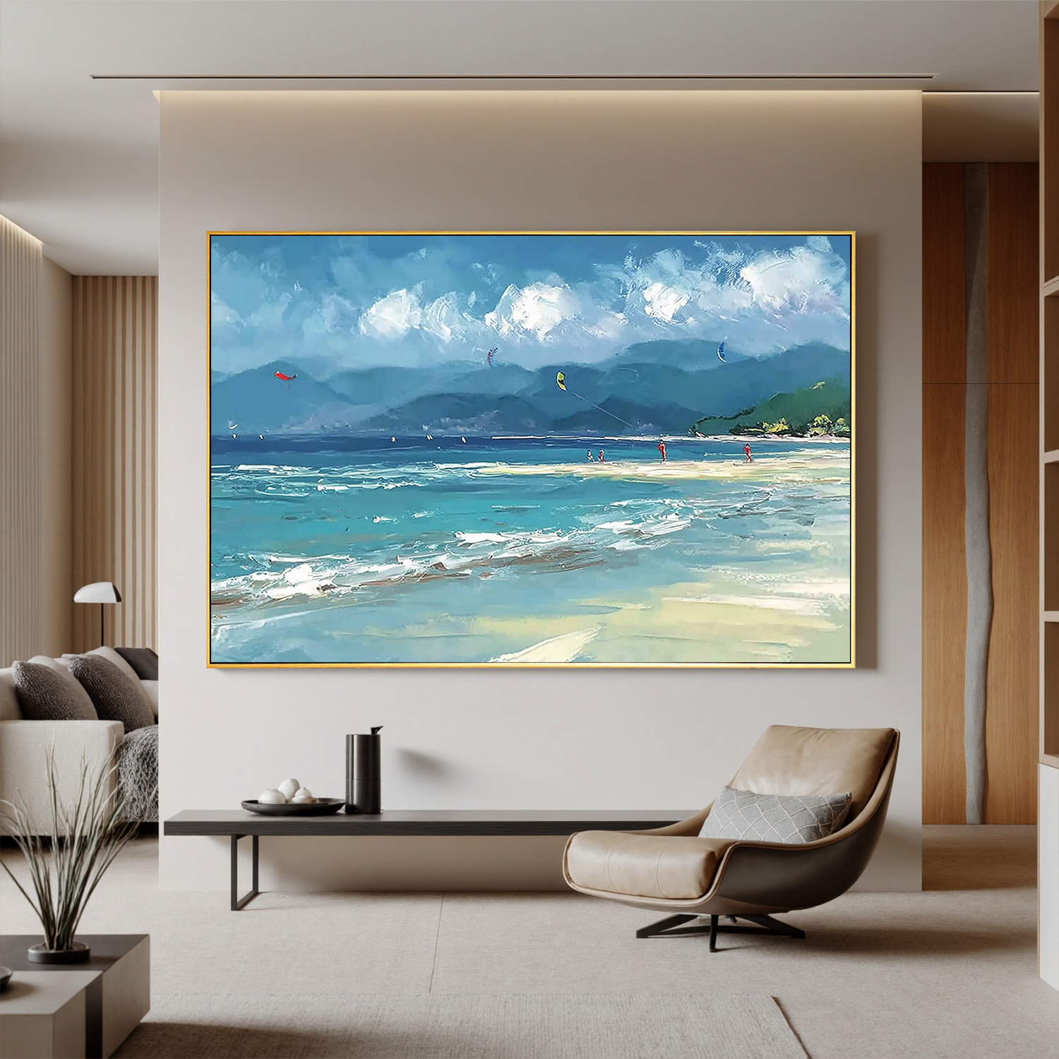Coastal Landscape Oil Painting Canvas – Blue Ocean Beach Wall Art for Living Room Modern Home Decor#OA 0501
